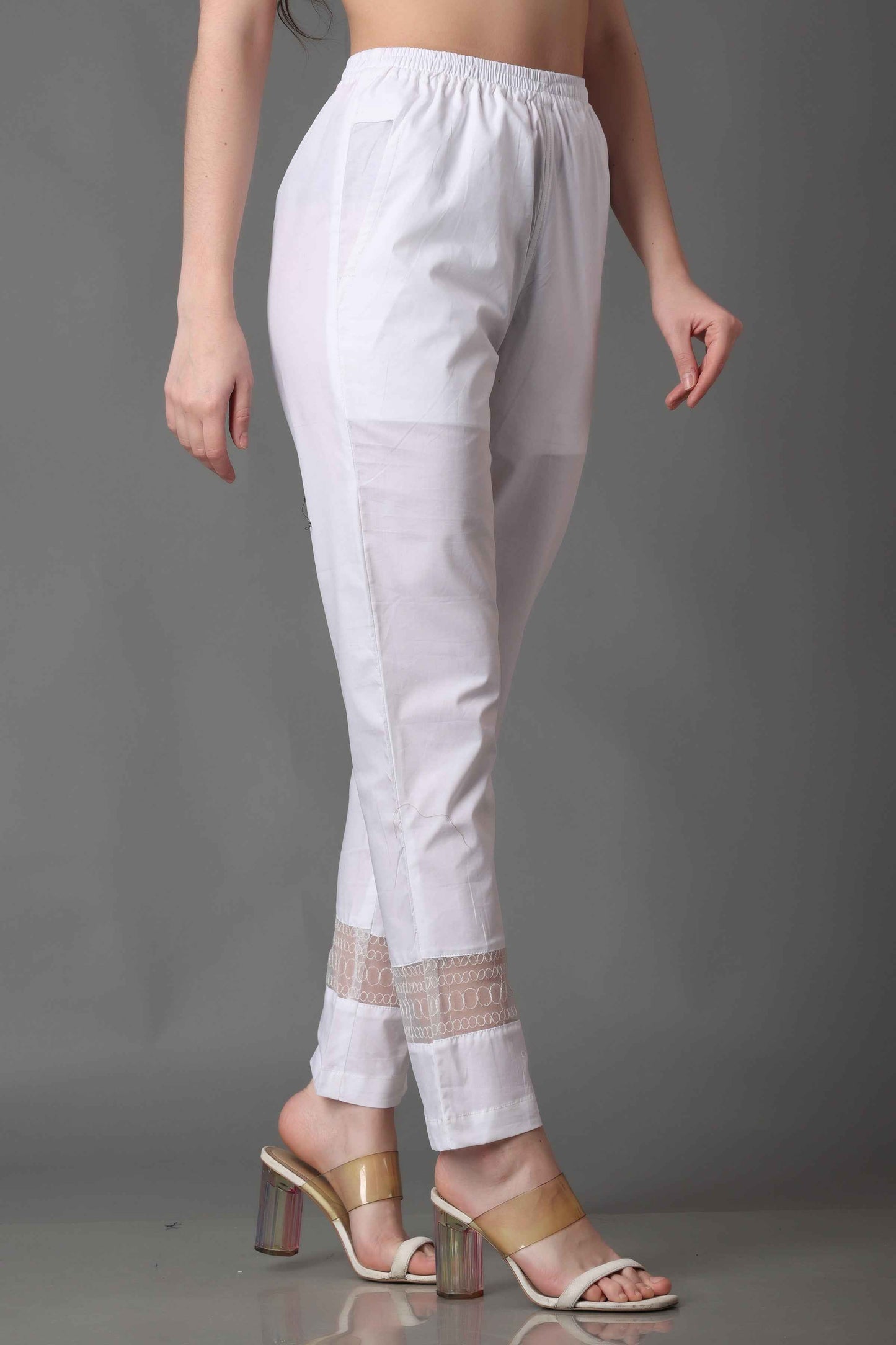Buy Plus Size ​Icy White Detailed Palazzo Pants At Apella | Sizes XS to 10 XL | India | Free Delivery | Customized
