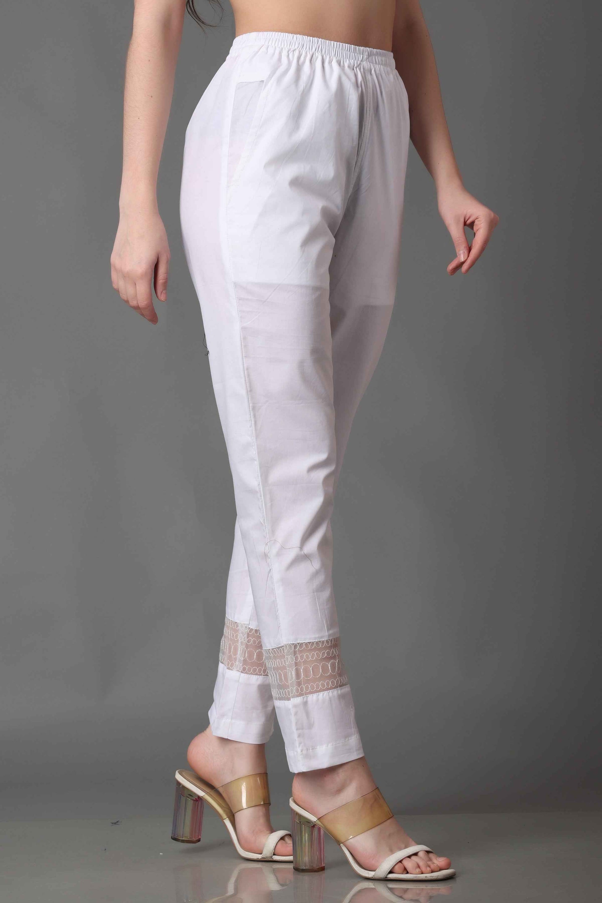 Buy Plus Size ​Icy White Detailed Palazzo Pants At Apella | Sizes XS to 10 XL | India | Free Delivery | Customized