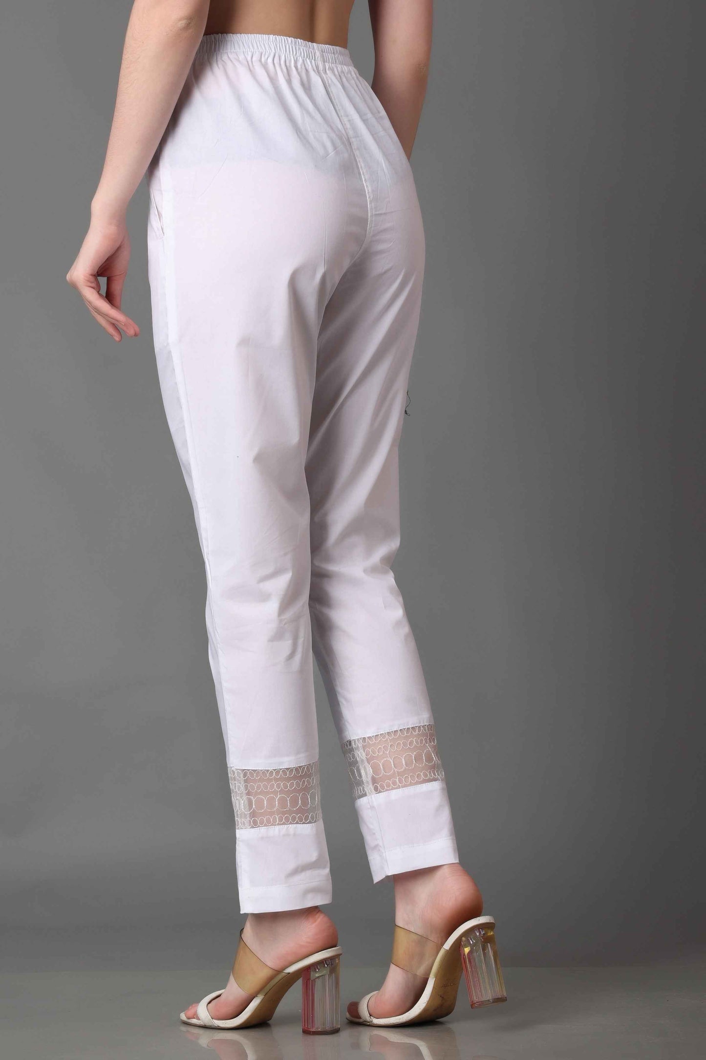 Buy Plus Size ​Icy White Detailed Palazzo Pants At Apella | Sizes XS to 10 XL | India | Free Delivery | Customized
