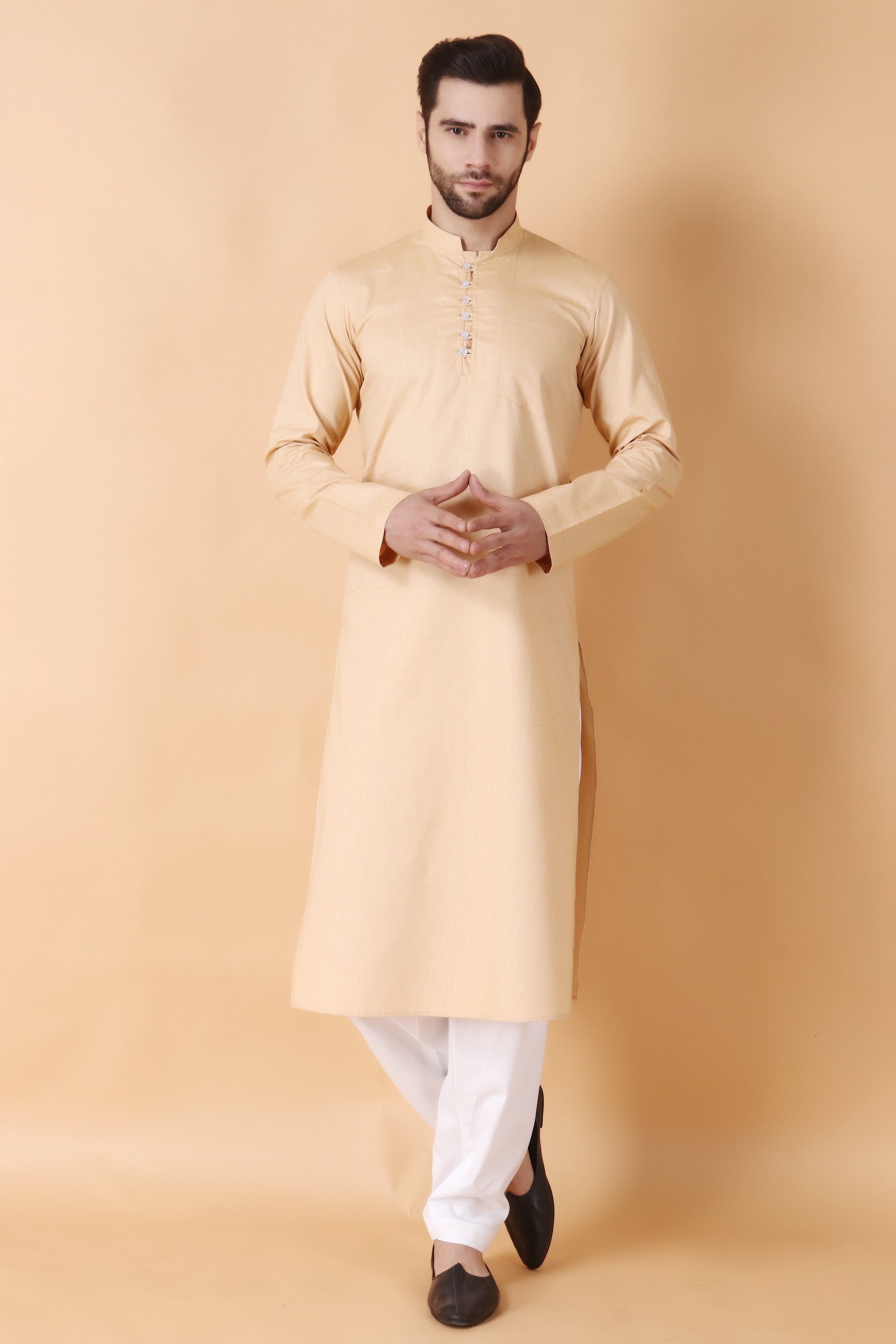Men's Plus Size  Beige Cotton Kurta Pajama | Apella