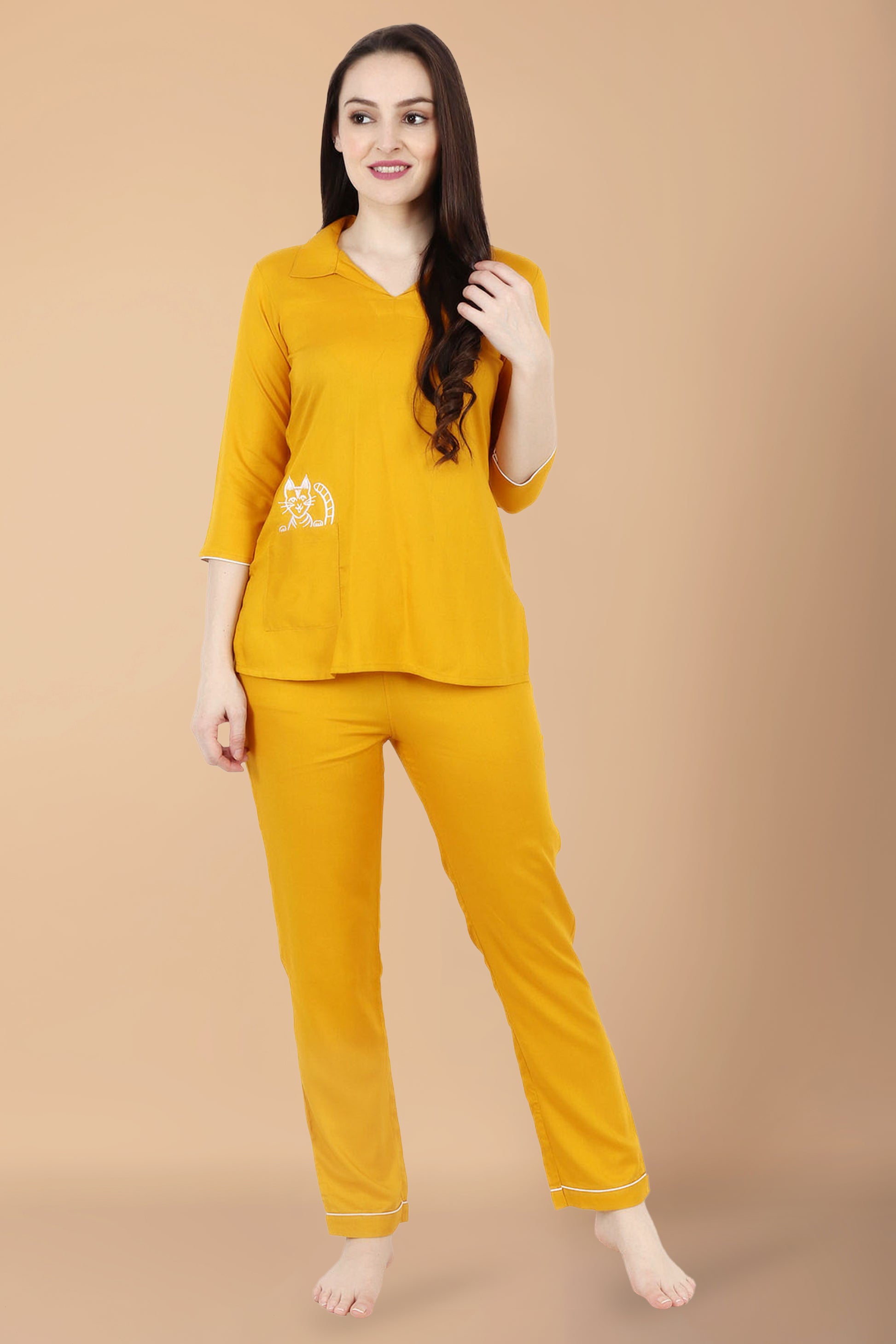Women Plus Size Mustard  Night Suit | Apella