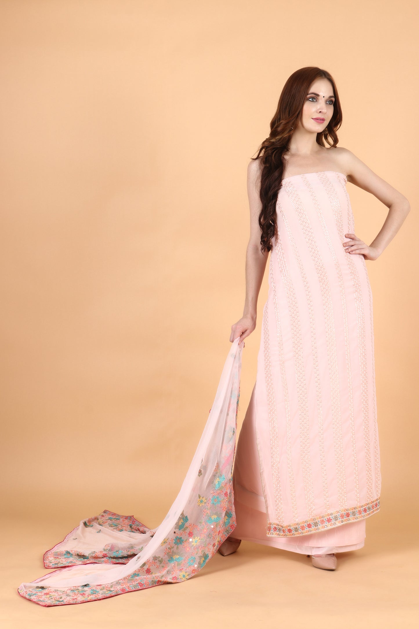 Women Plus Size Baby Pink party wear simple suit with heavy dupatta | Apella