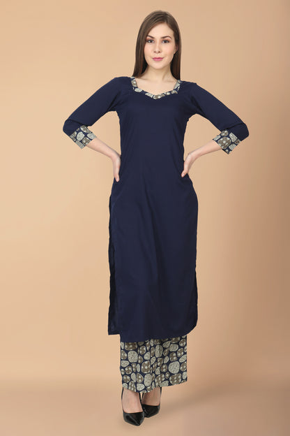 Women Plus Size Solid Navy Blue Palazzo Suit/ Salwar Suit | Apella
