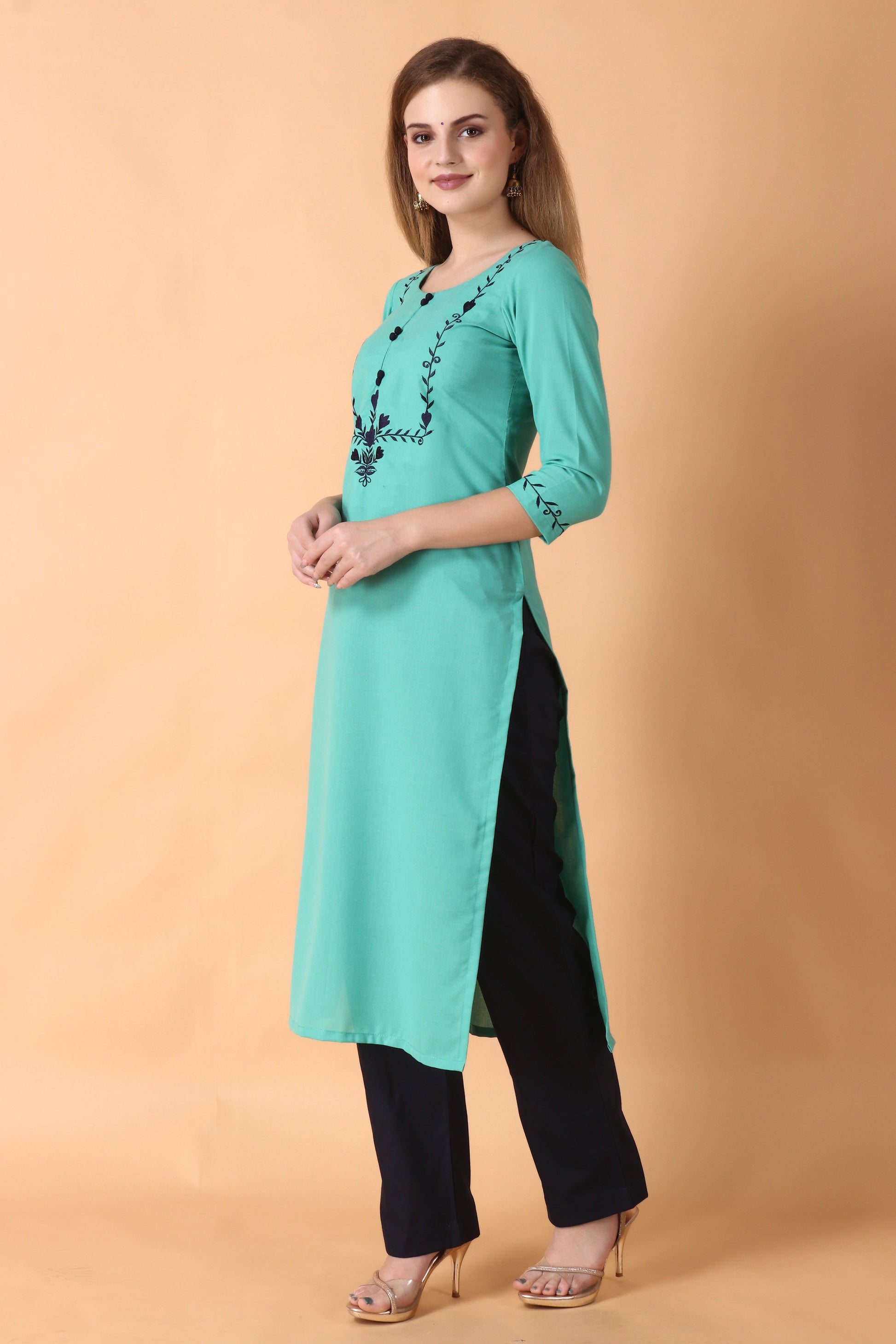 Women Plus Size Green cotton kurti with palazzo set | Apella