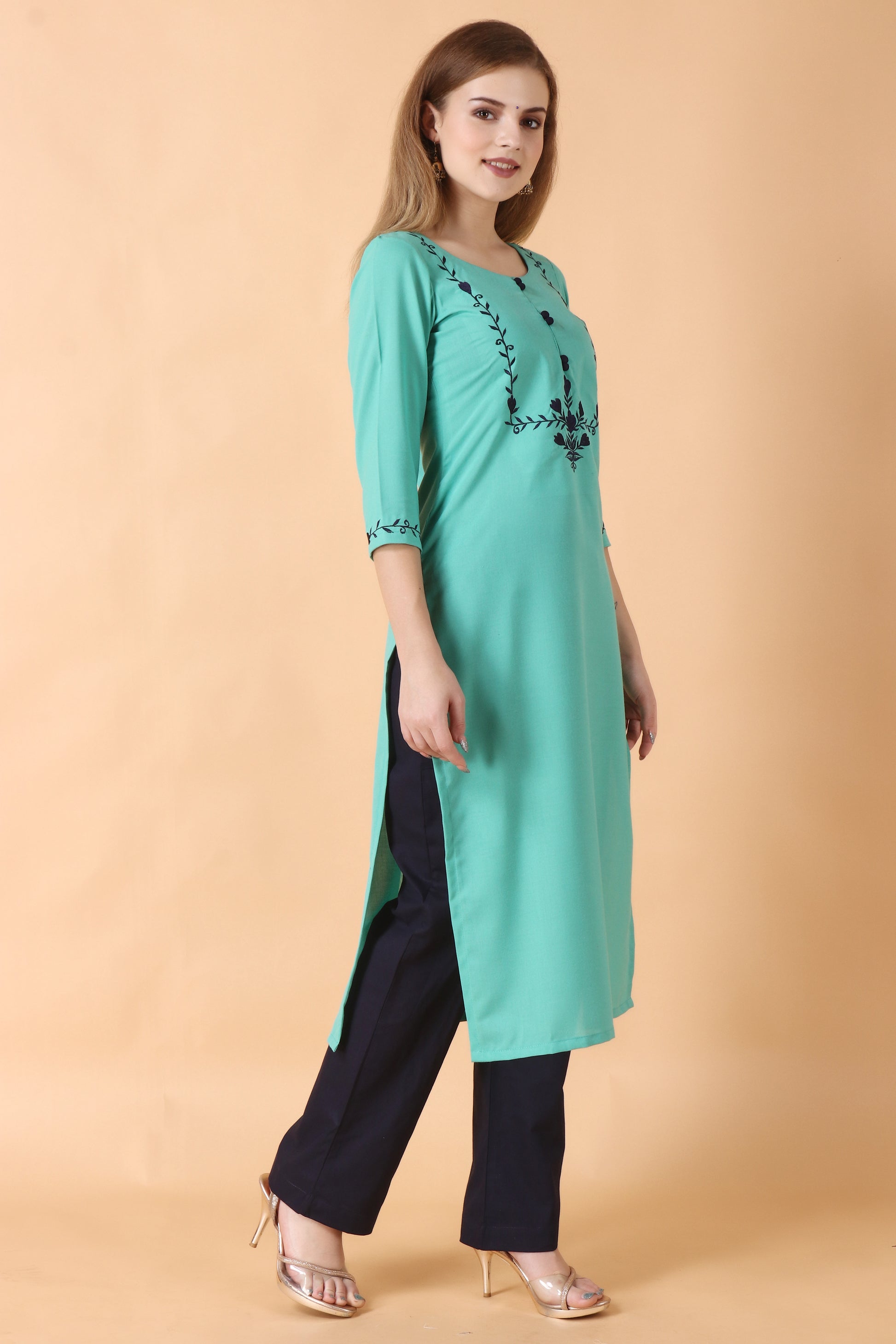 Women Plus Size Green cotton kurti with palazzo set | Apella