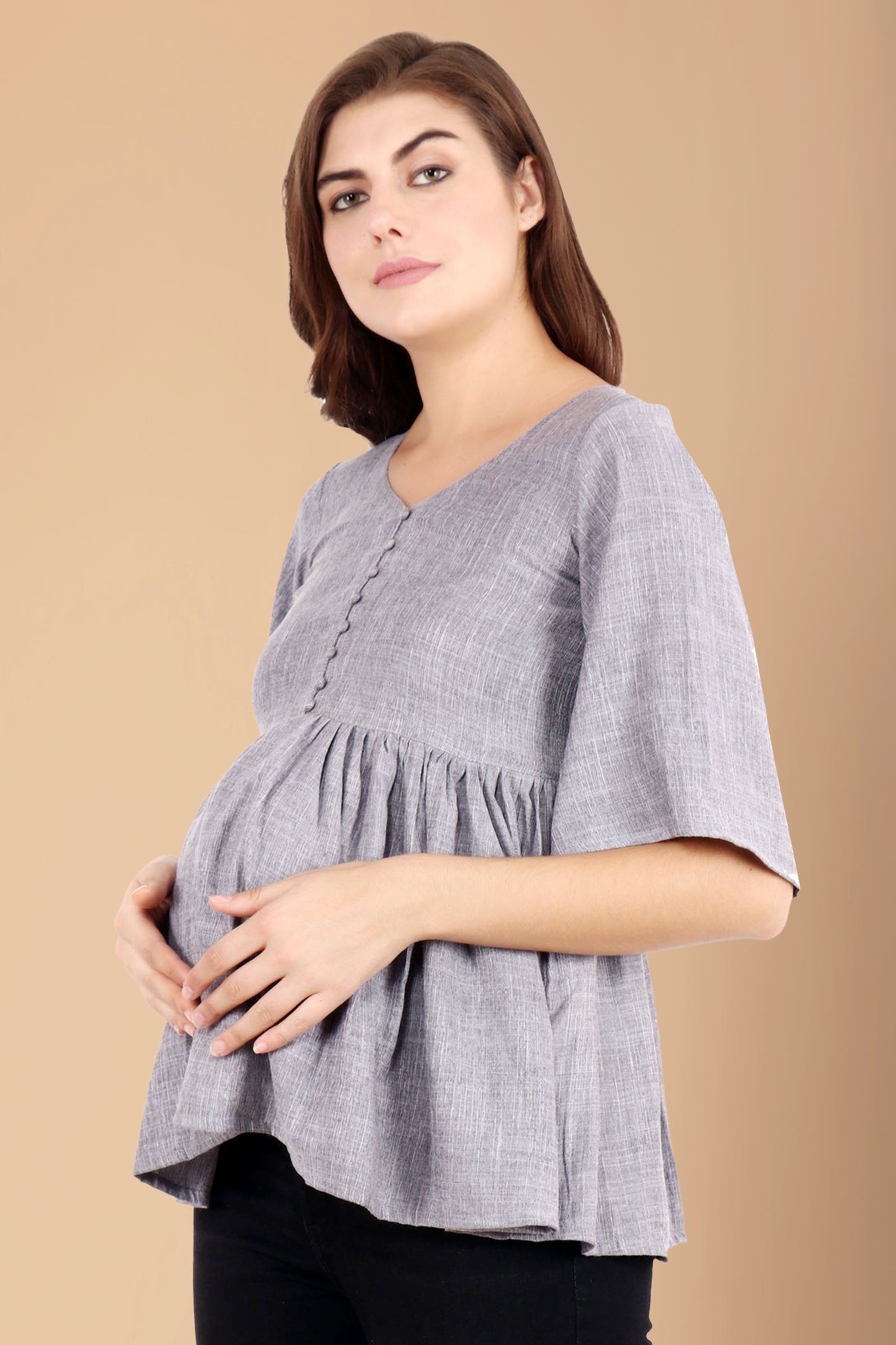 Women Plus Size  Grey  Maternity Wear mother feeding Tops | Apella	 | Apella