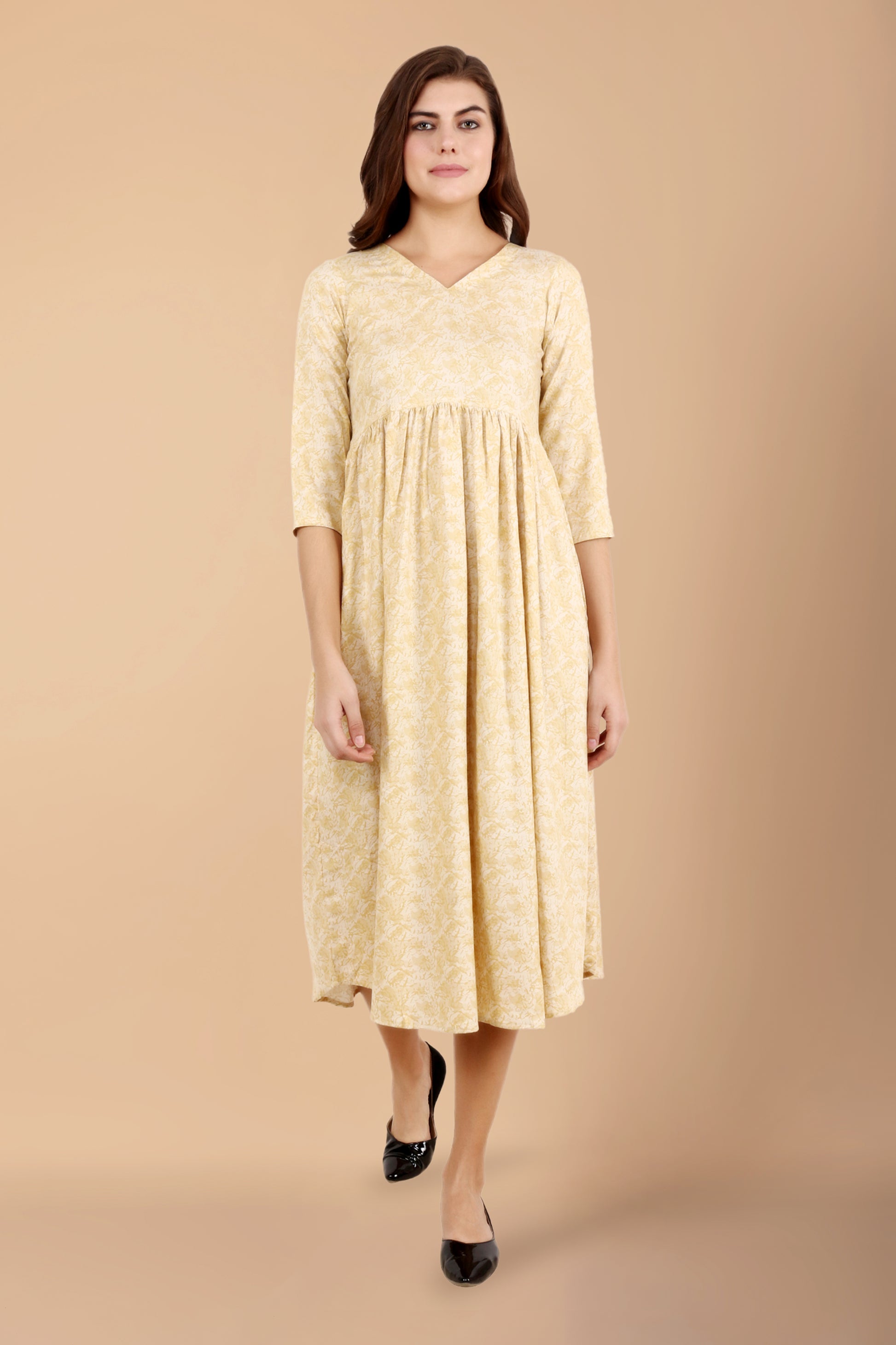 Women Plus Size Cream Rayon simple dresses for girls | Apella