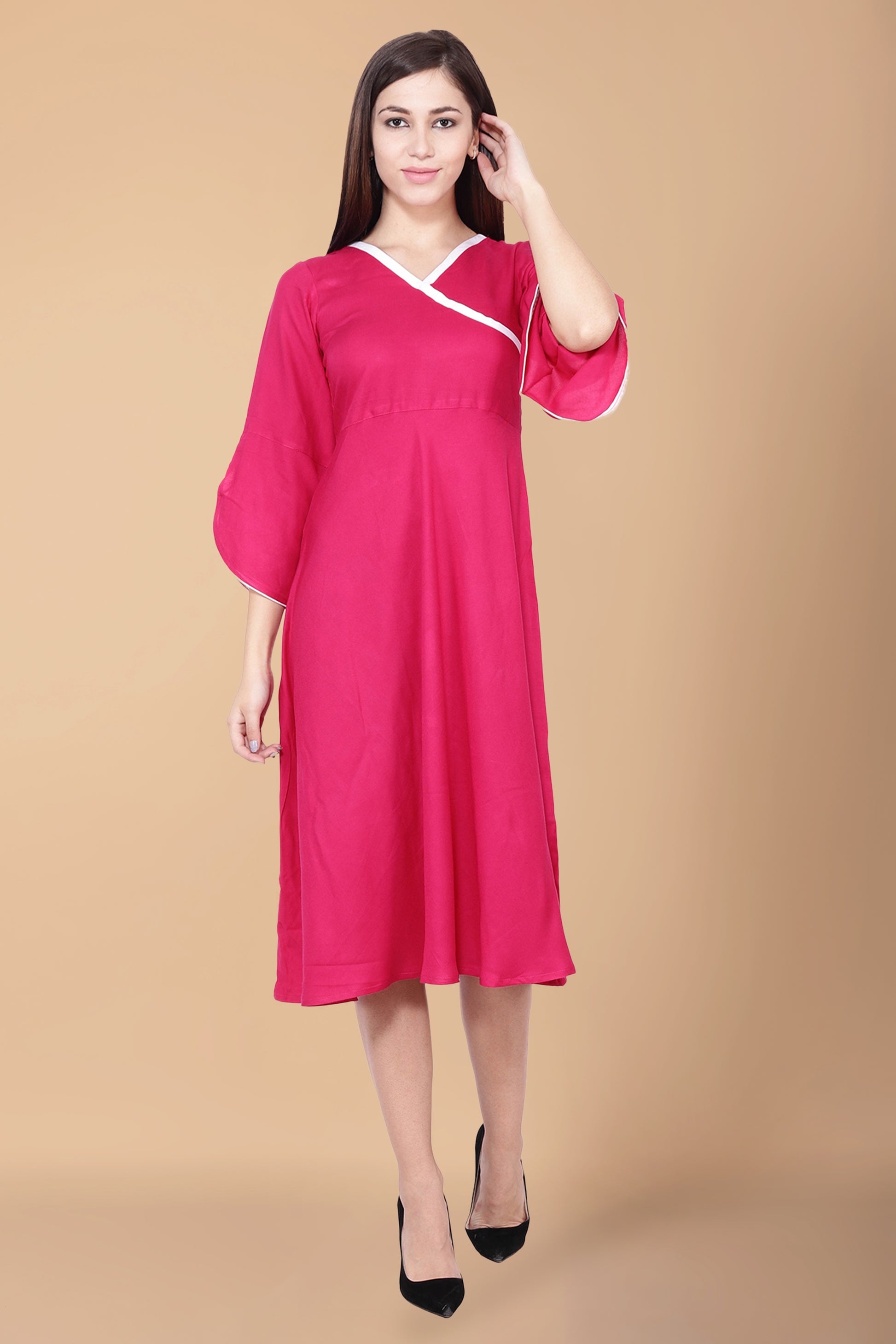Women Plus Size  Pink Rayon Maxi Dresses India | Apella