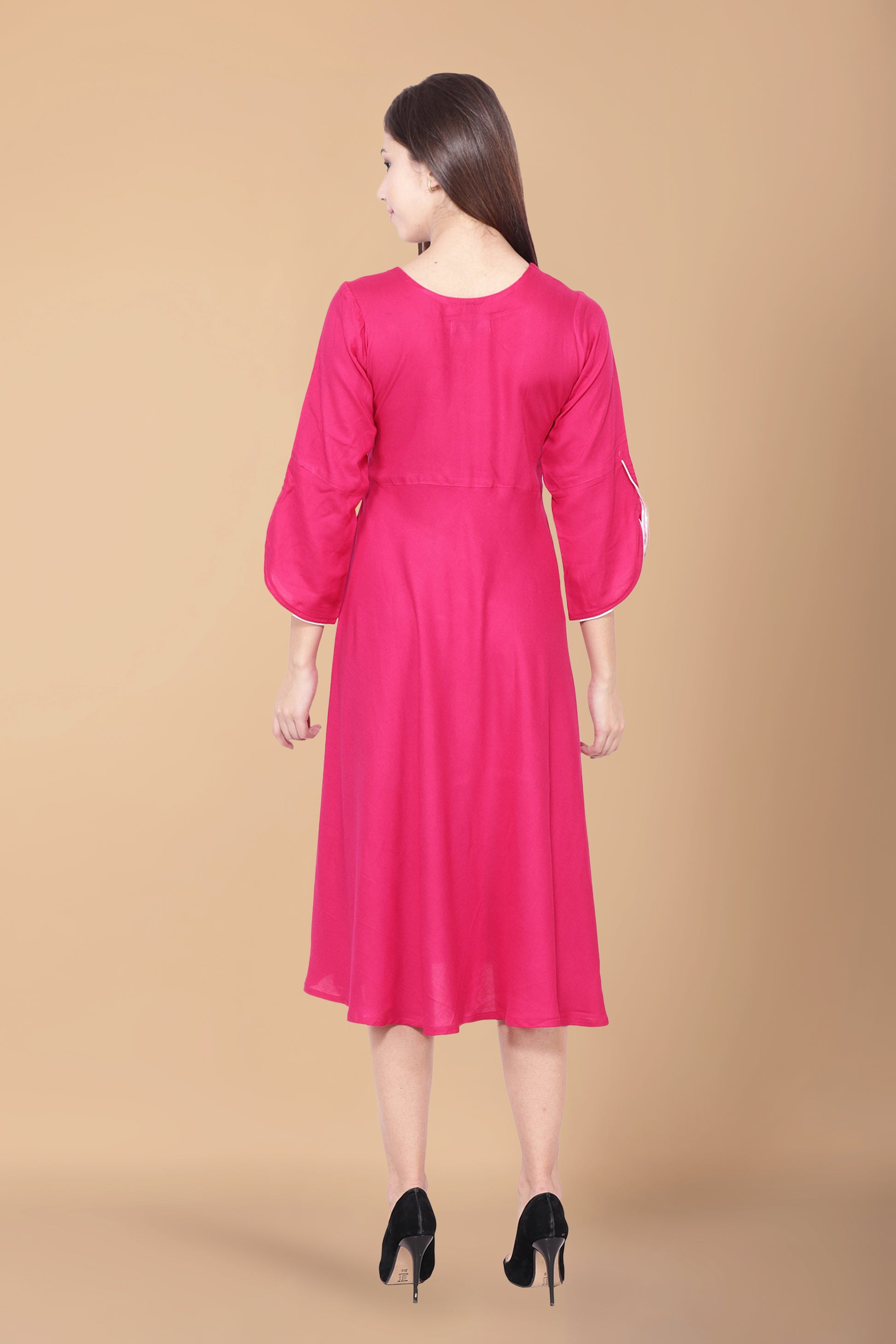 Women Plus Size Pink Rayon Maxi Dresses India | Apella