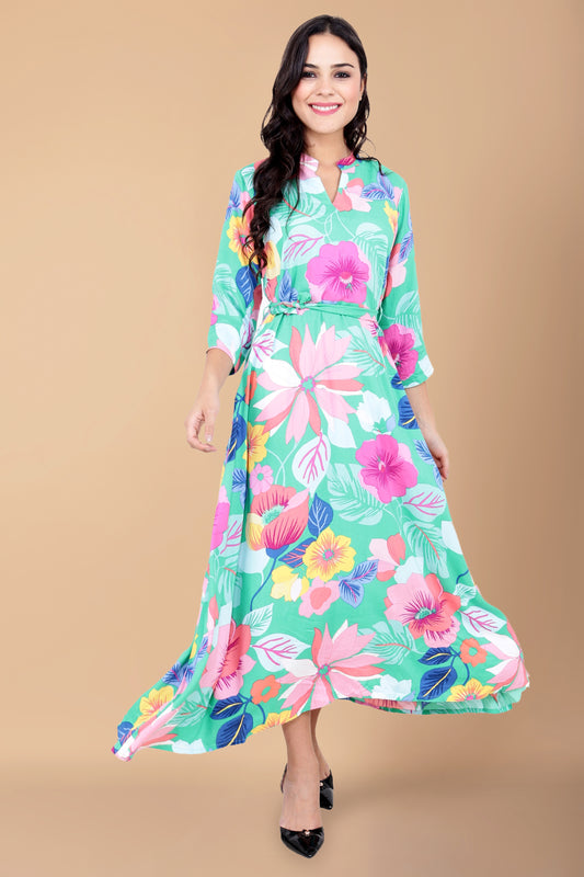 Women Plus Size Green Rayon Floral Dress | Apella