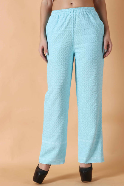Buy Plus Size ​Full Chikankari Palazzo At Apella | Sizes XS to 10 XL | India | Free Delivery | Customized