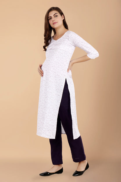 Women Plus Size White Cotton Kurti Pant Maternity Set| Apella