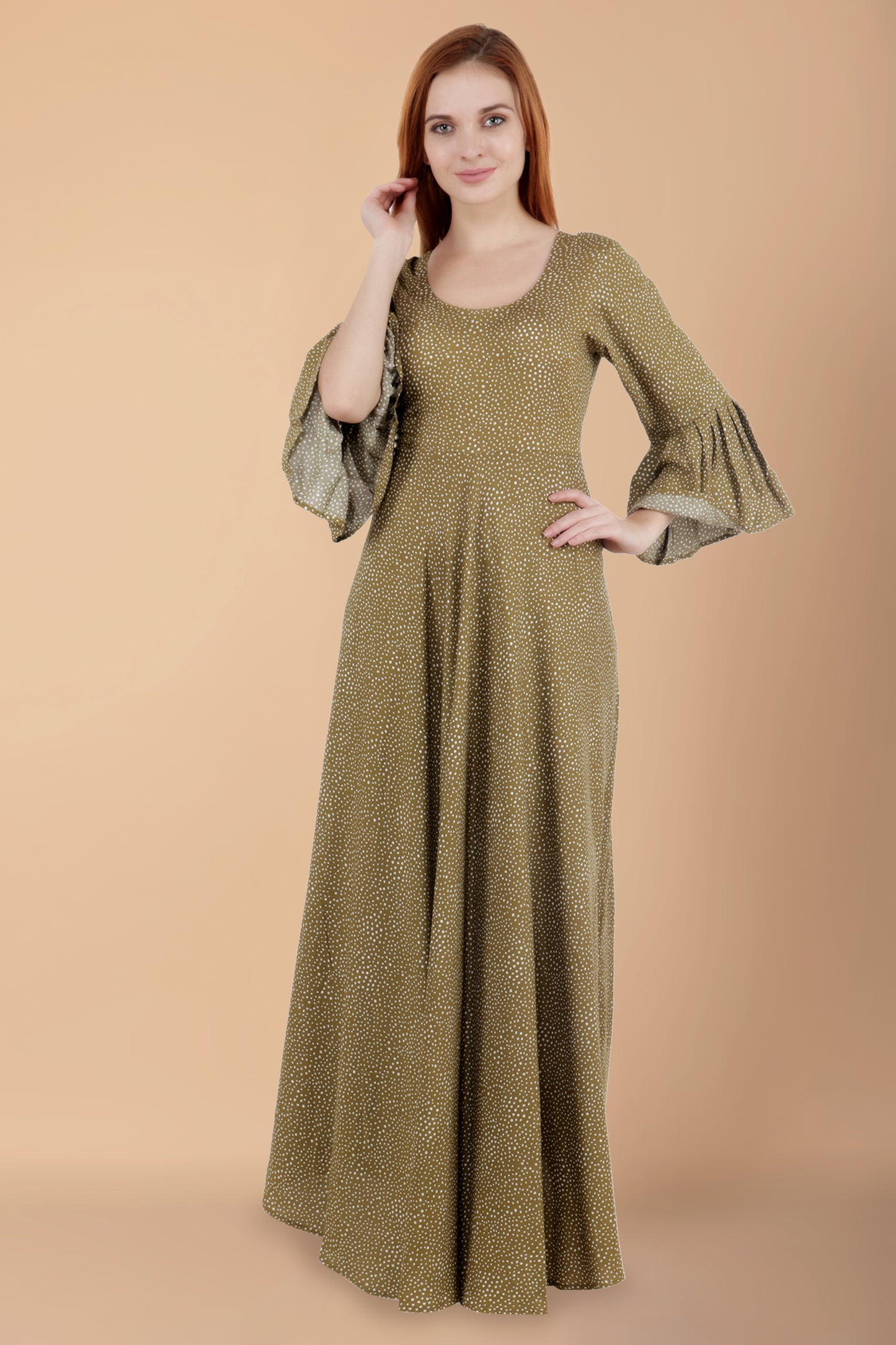 Women Plus Size Olive  Green polka dot dress | Apella