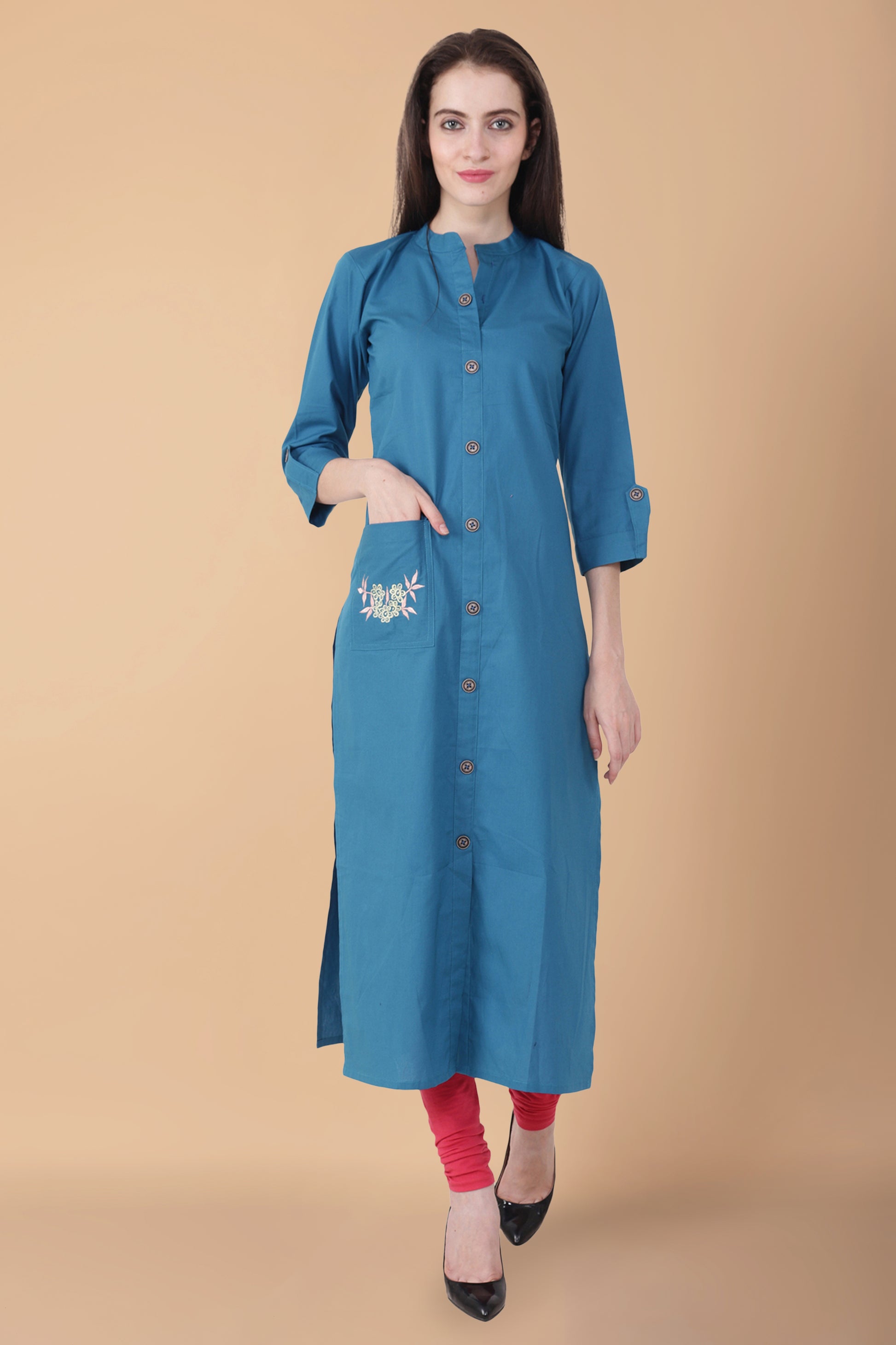 Women Plus Size Blue  Embroidered Kurti | Apella