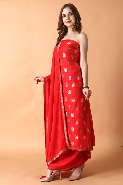  Red Banarasi Dress Material