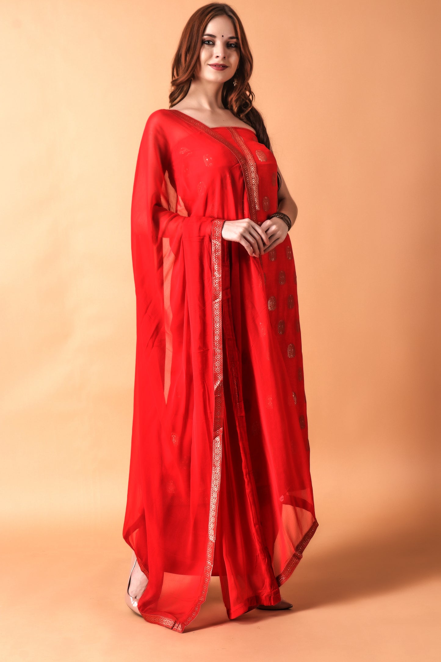 Red Banarasi Silk Suit | Apella.