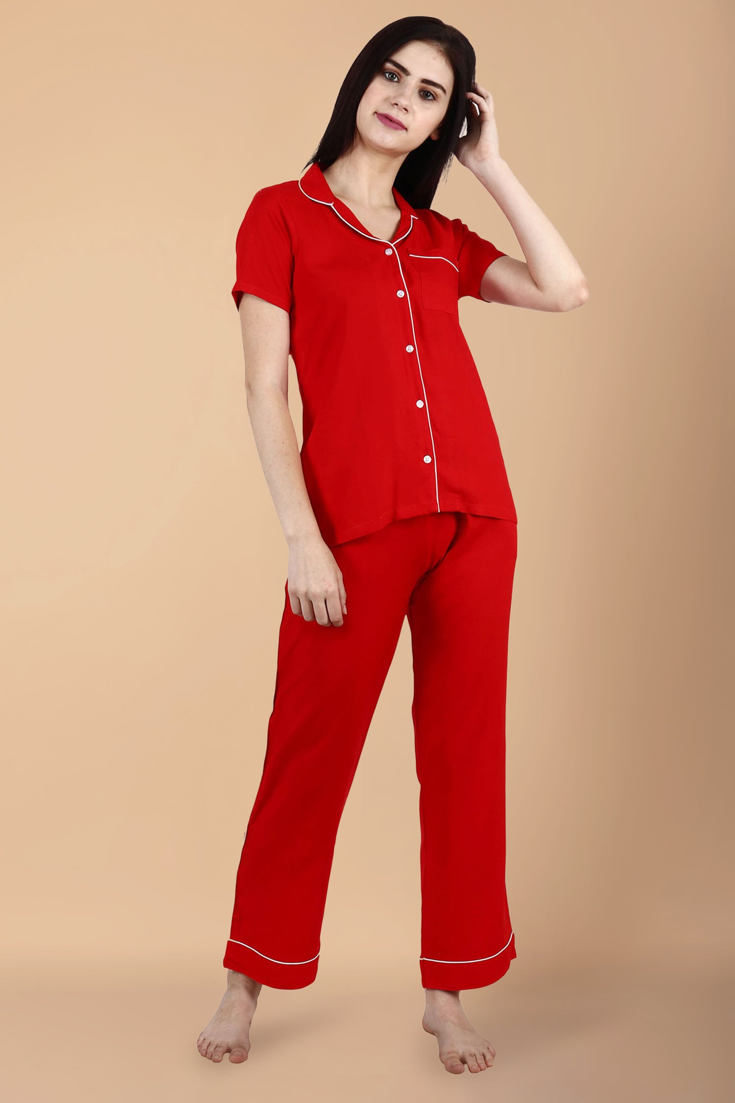 Women Plus Size Solid Red  Rayon Lounge & Night Suit | Apella