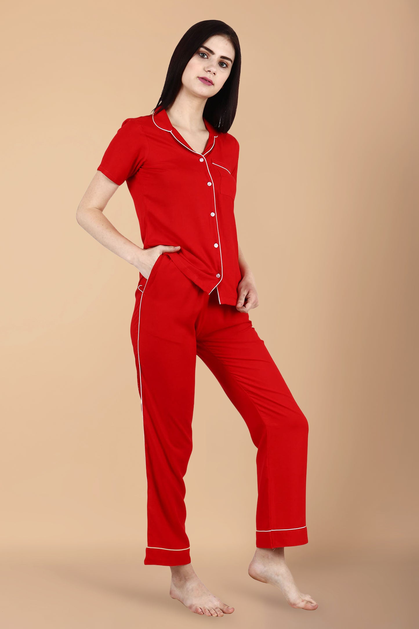 Solid Red Night Suit | Apella.