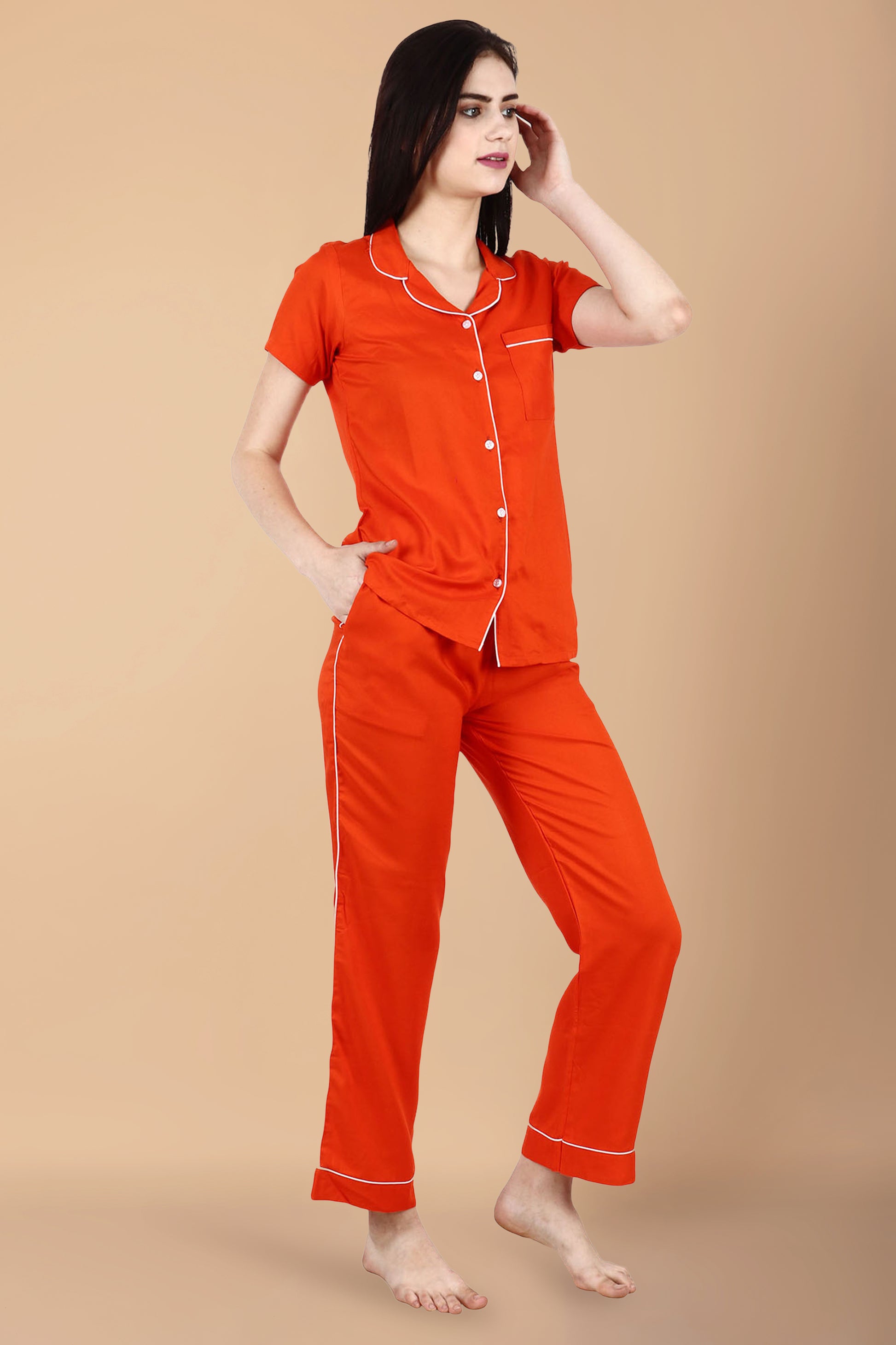 Solid Orange Night Suit | Apella.