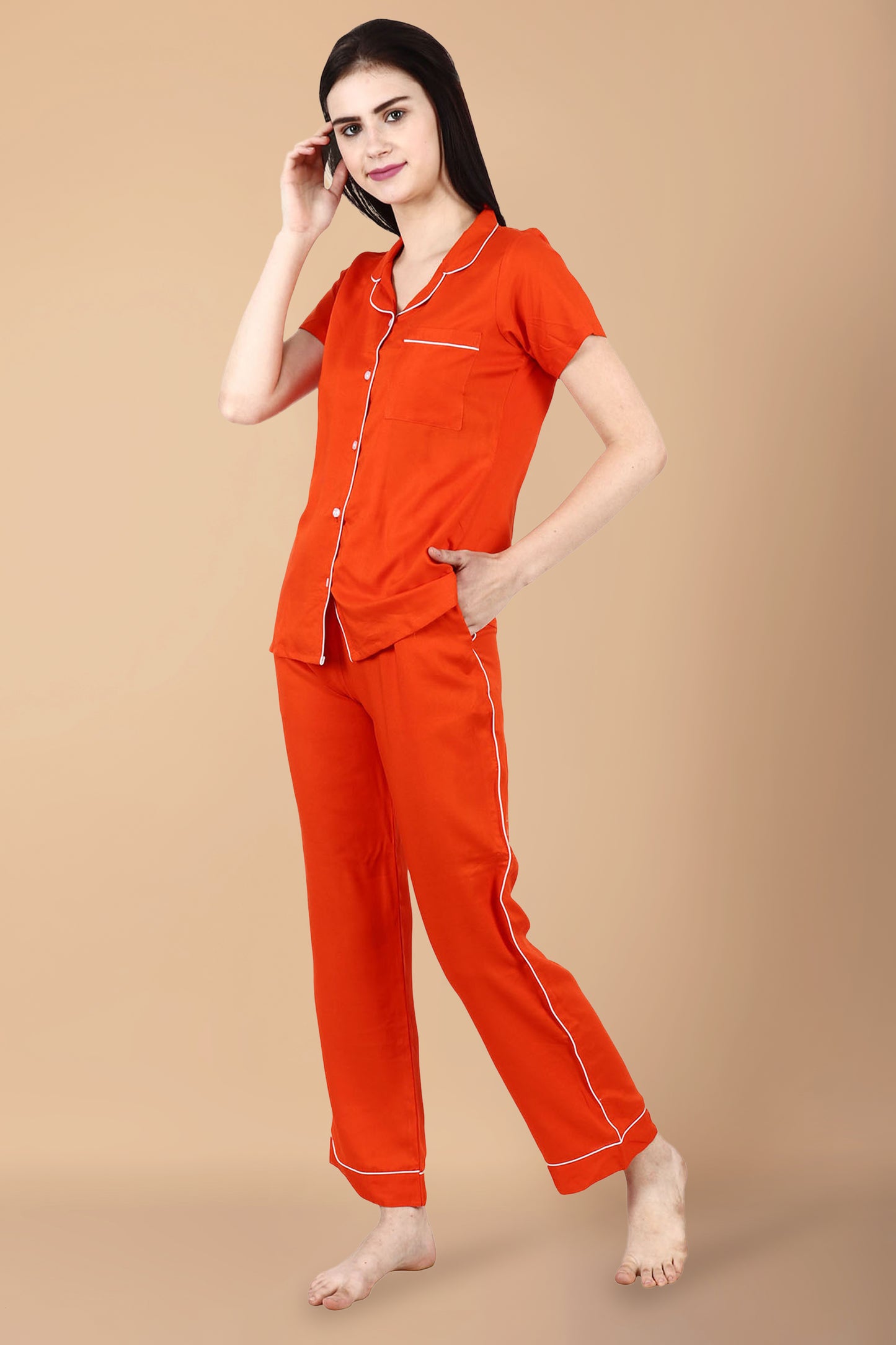 Solid Orange Night Suit | Apella.