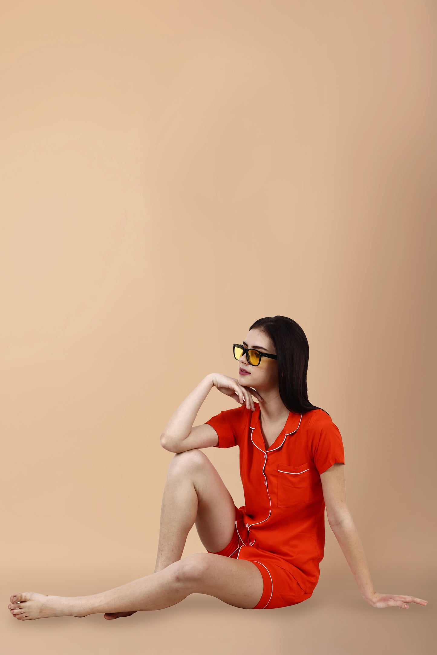 Solid Orange Shorts Suit | Apella.