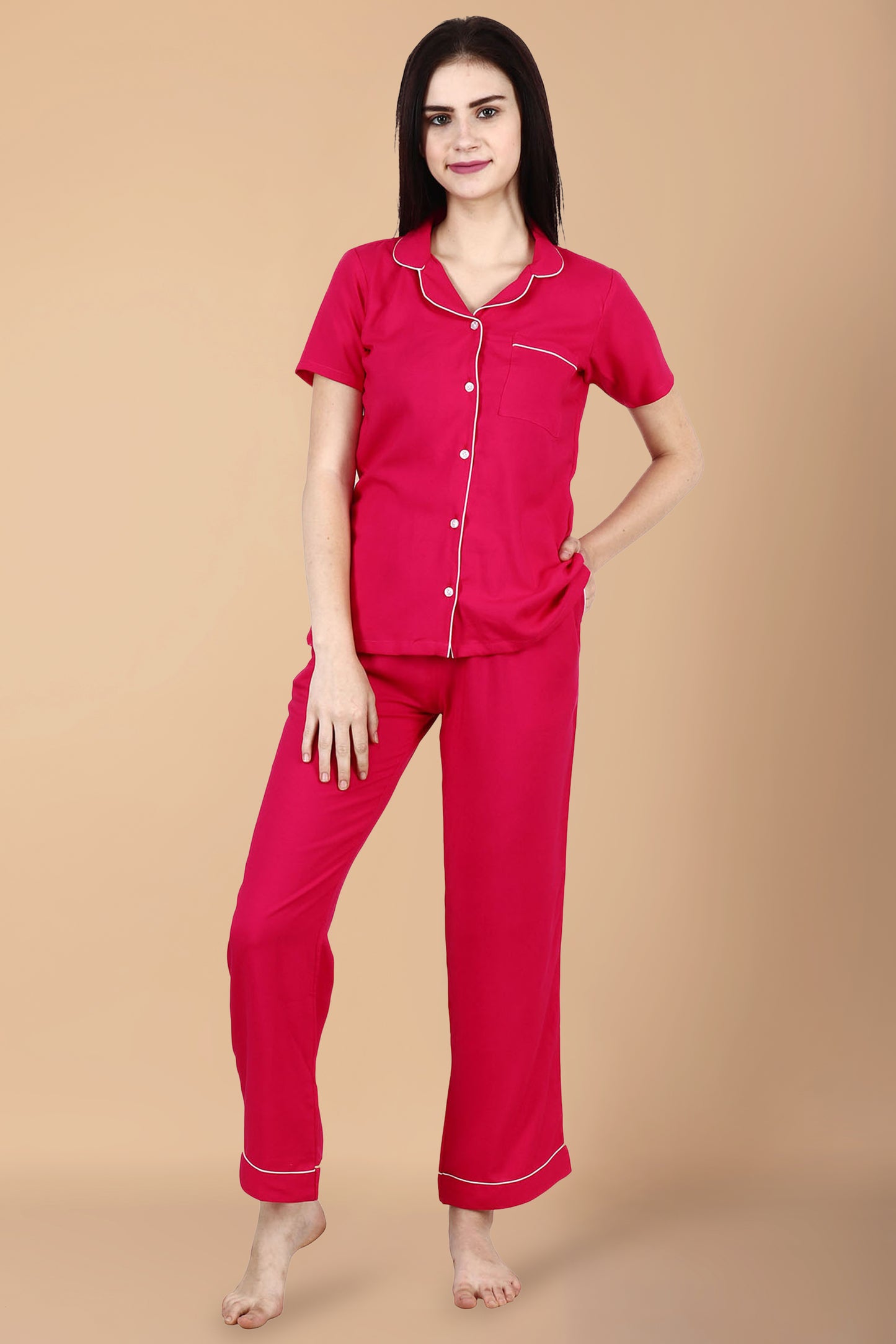 Women Plus Size Solid Magenta Rayon  Night Suit | Apella