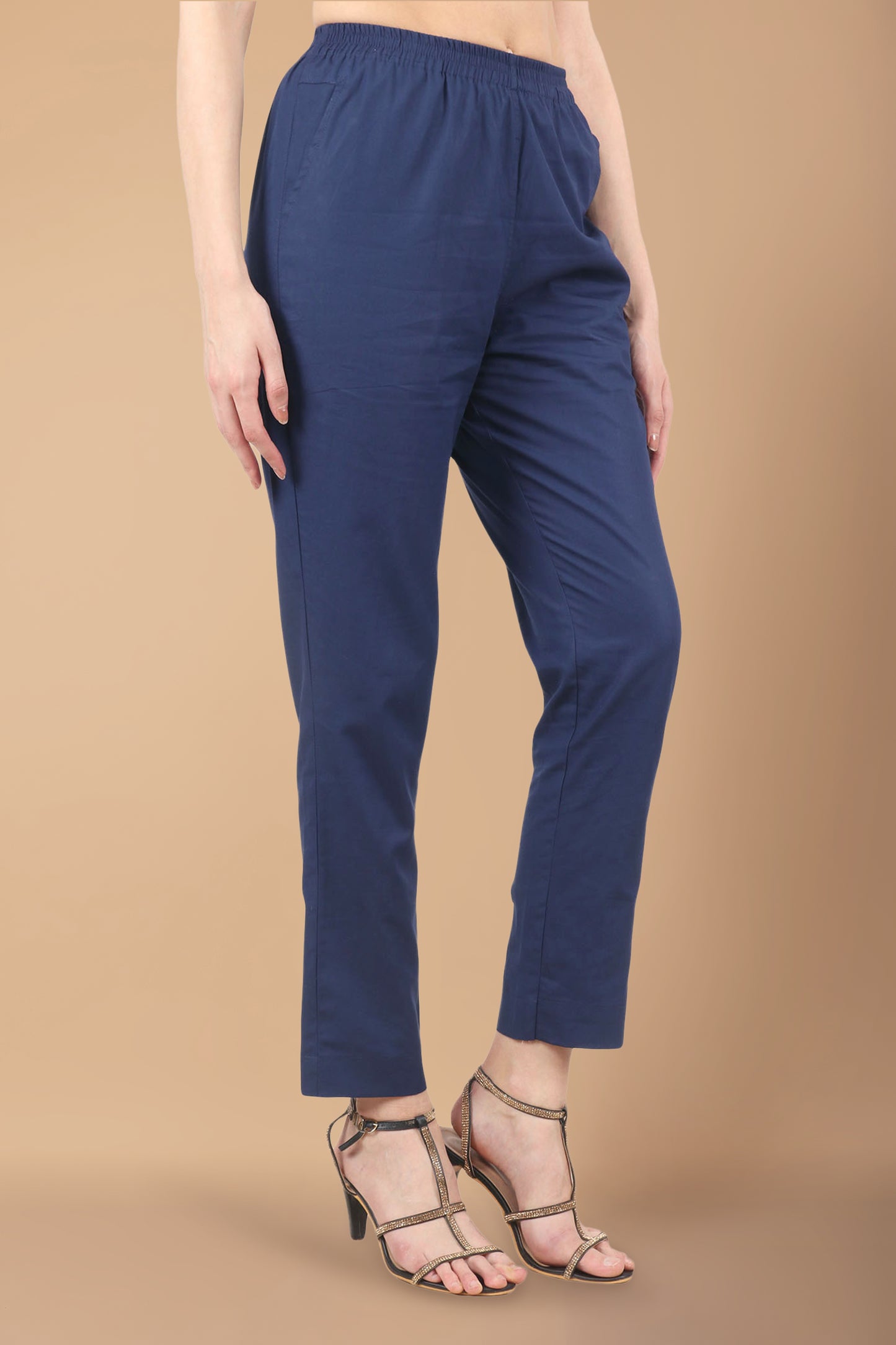 Women Plus Size Navy Blue Ankle Length Pants | Apella