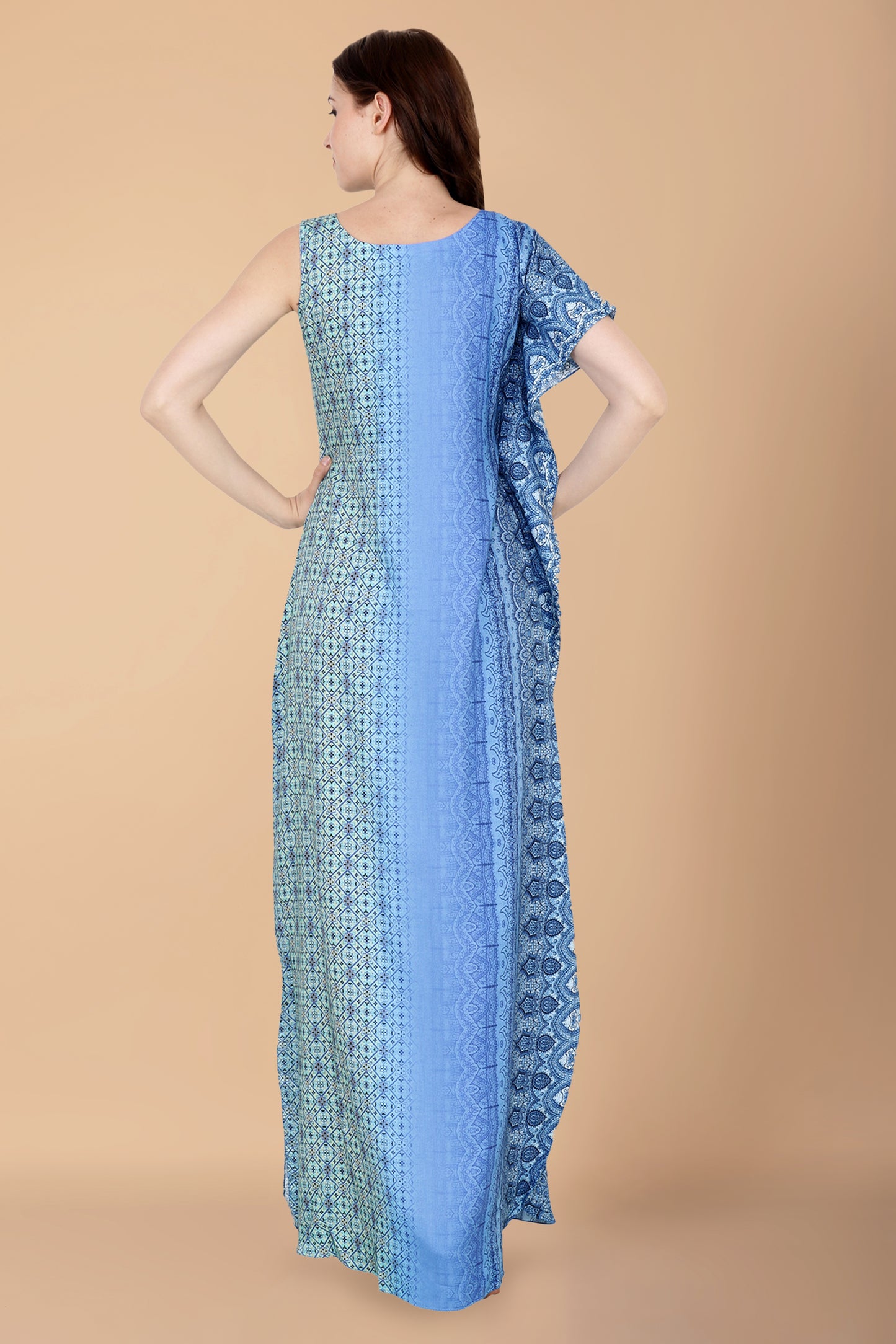 Women Plus Size Blue Kaftan Modal Long Dress | Apella