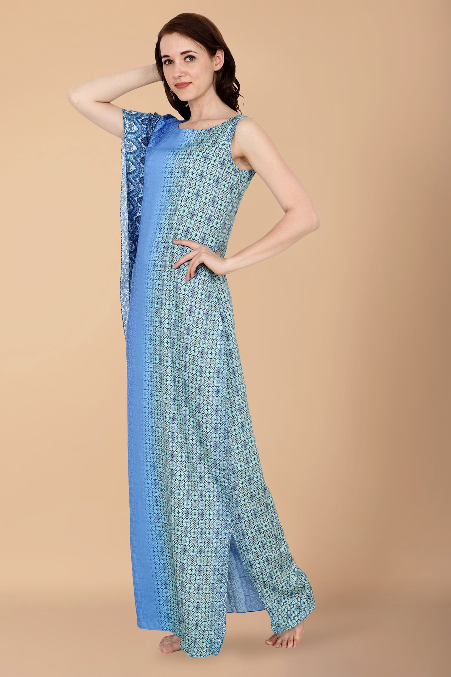 Women Plus Size Blue Kaftan Modal Long Dress | Apella