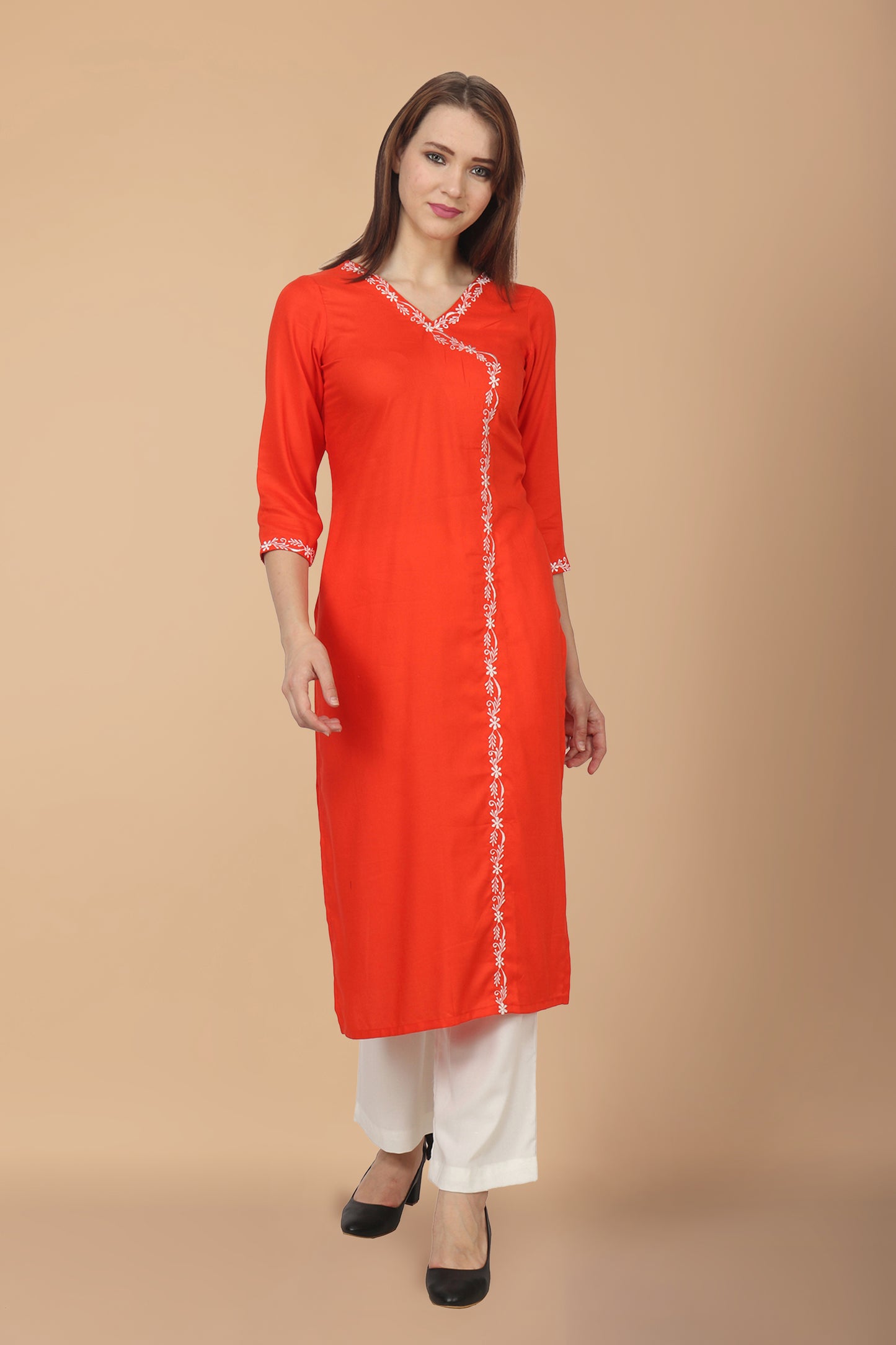 Women Plus Size  Orange Angrakha Kurta | Apella