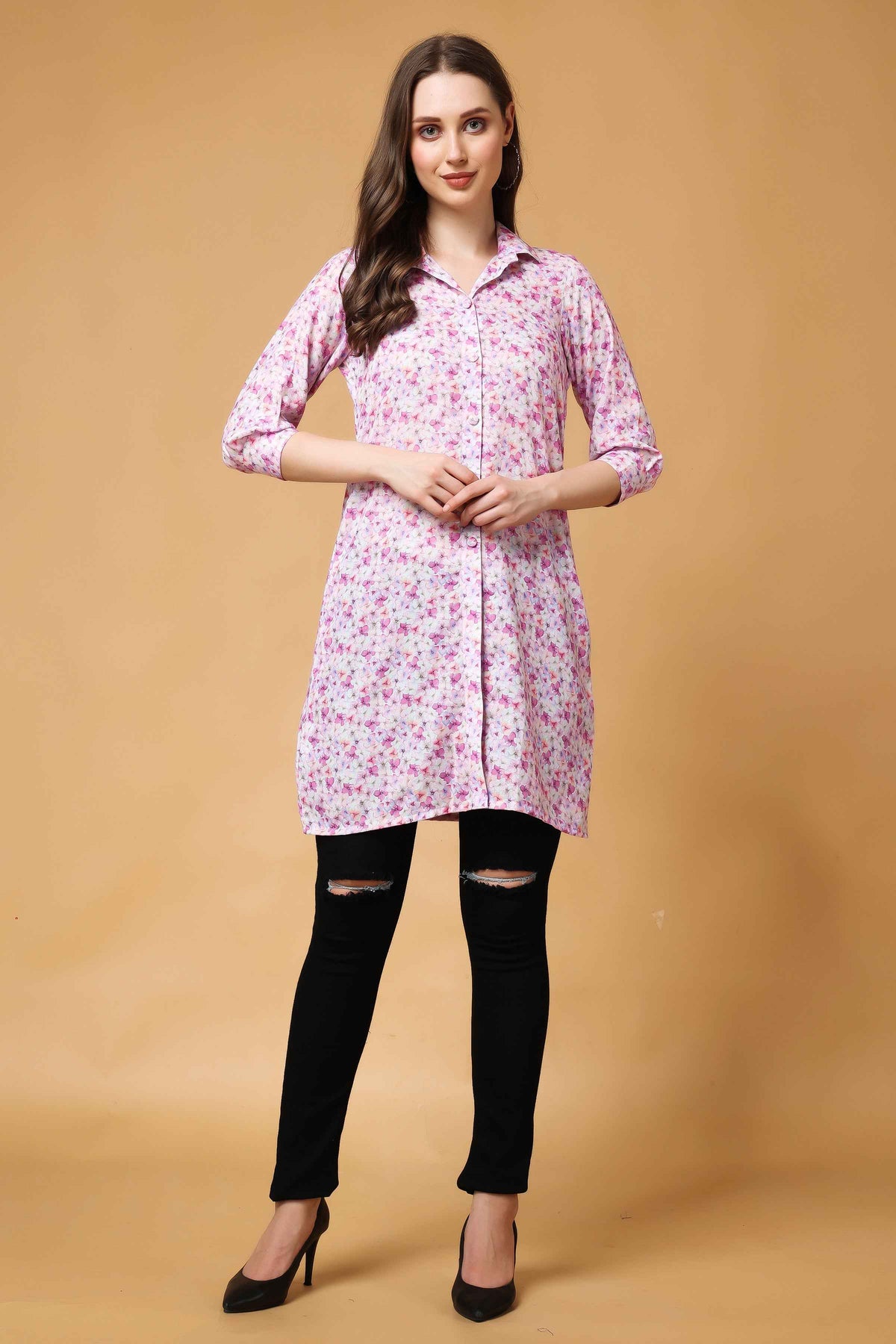 Buy Plus Size ​Tinker Bell Floral Short Kurta At Apella | Sizes XS to 10 XL | India | Free Delivery | Customized