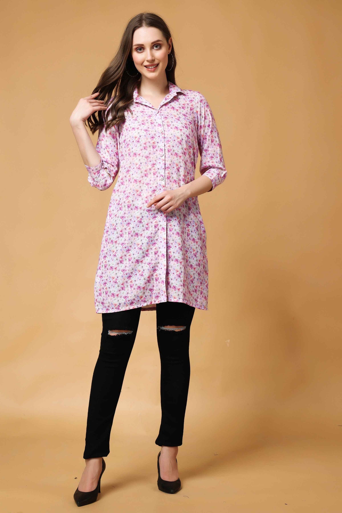 Buy Plus Size ​Tinker Bell Floral Short Kurta At Apella | Sizes XS to 10 XL | India | Free Delivery | Customized