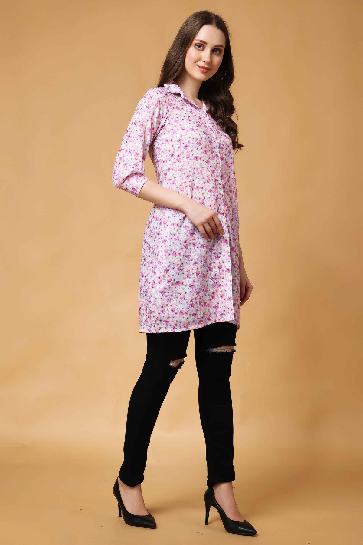 Buy Plus Size ​Tinker Bell Floral Short Kurta At Apella | Sizes XS to 10 XL | India | Free Delivery | Customized
