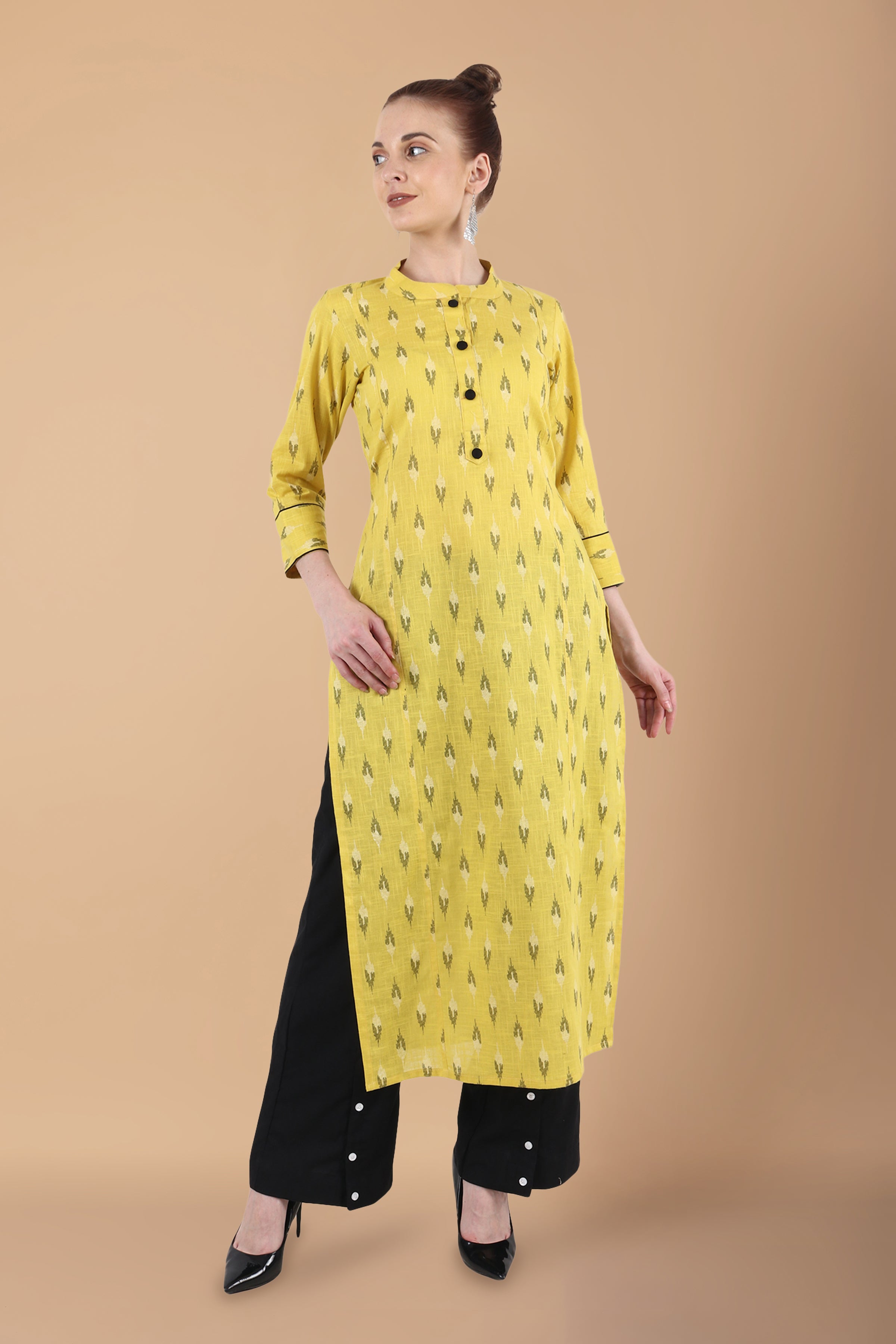 Buy Yellow Solid Straight Kurta Online at Best Price at Global Desi-  SS22GH048KURL