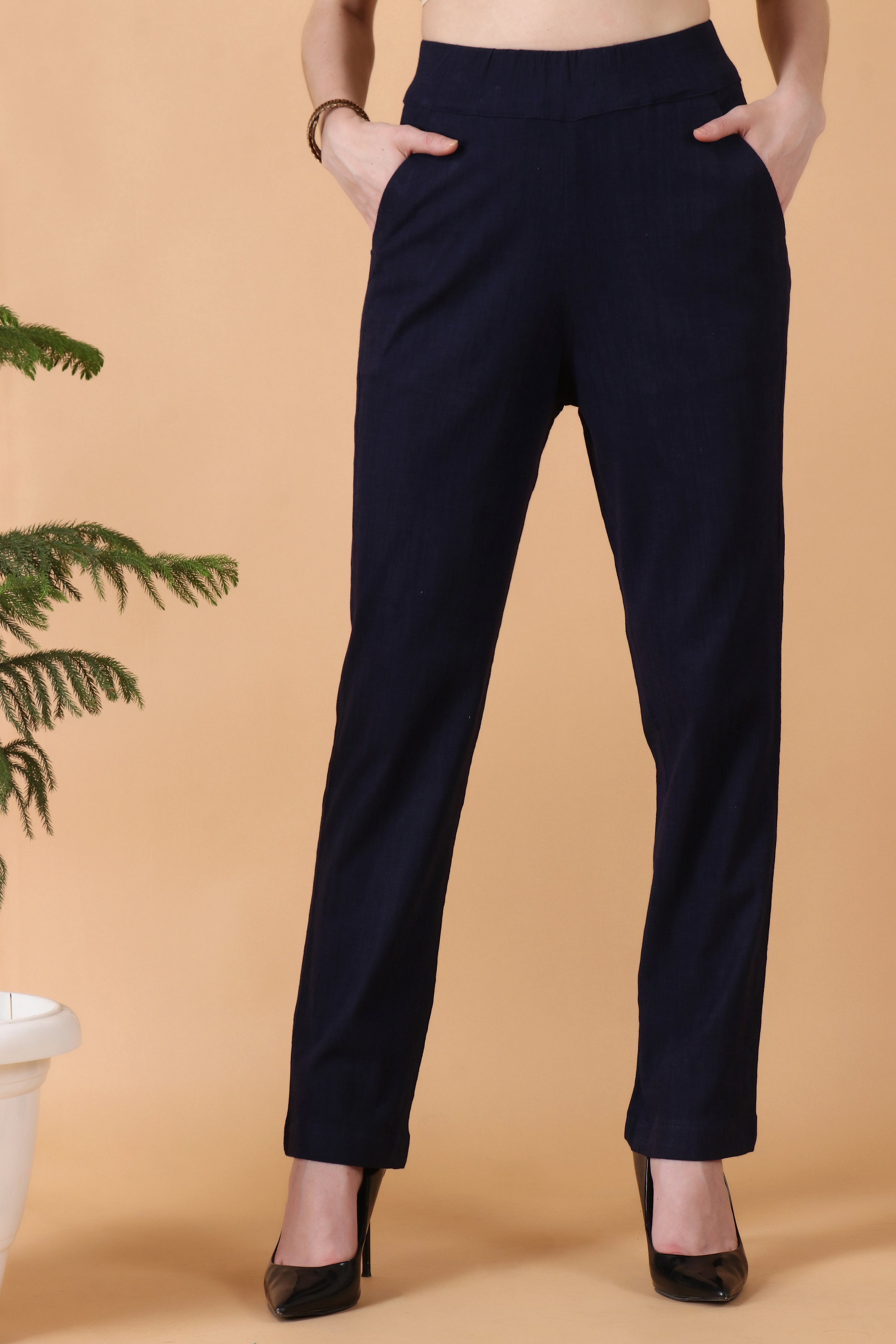 Women stylish Cotton lycra Blend Trousers/Pants/Women lower pyjama  jogger-Navy colour