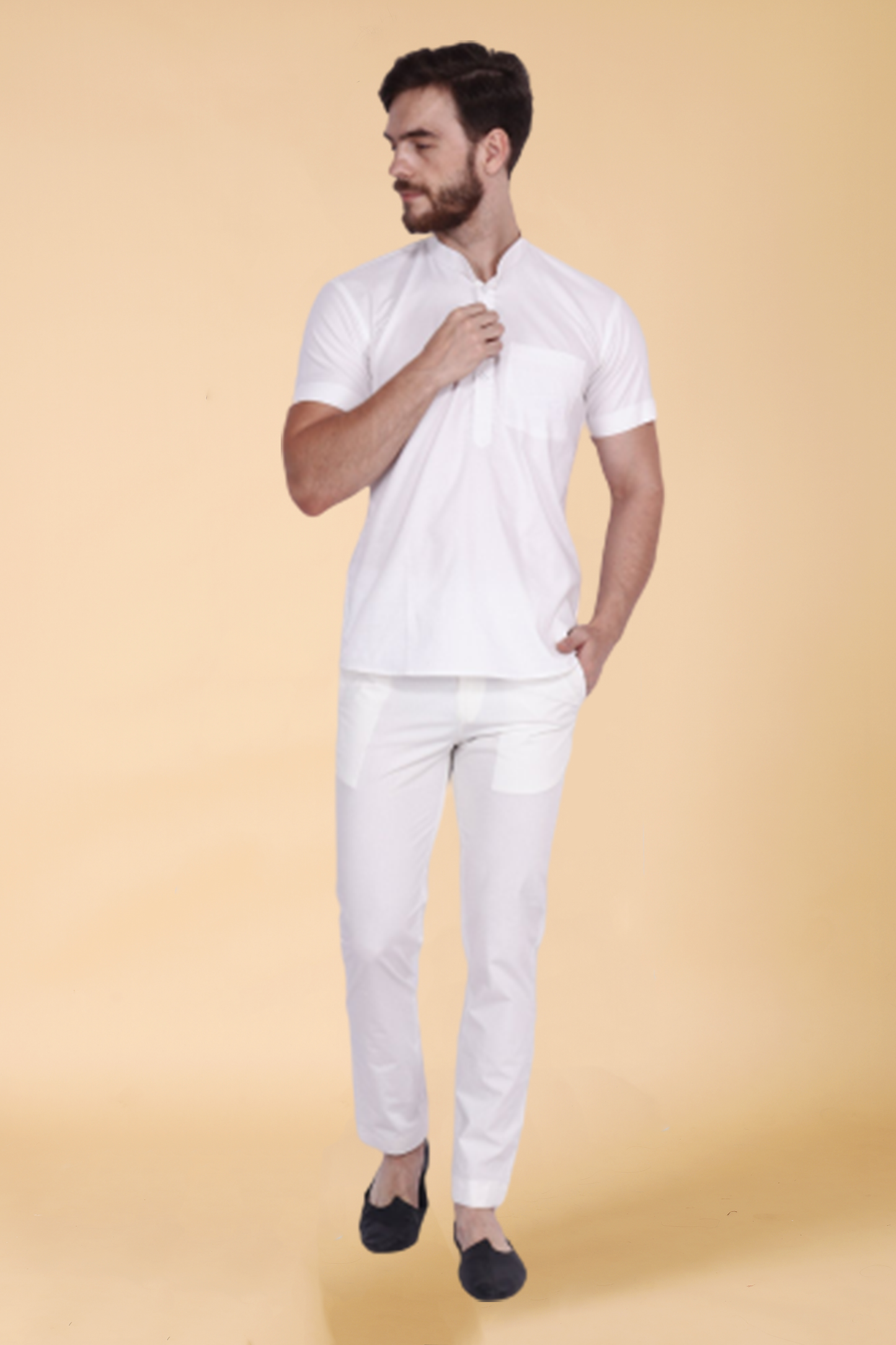 Men's Plus Size White Regular Cotton Pant | Apella