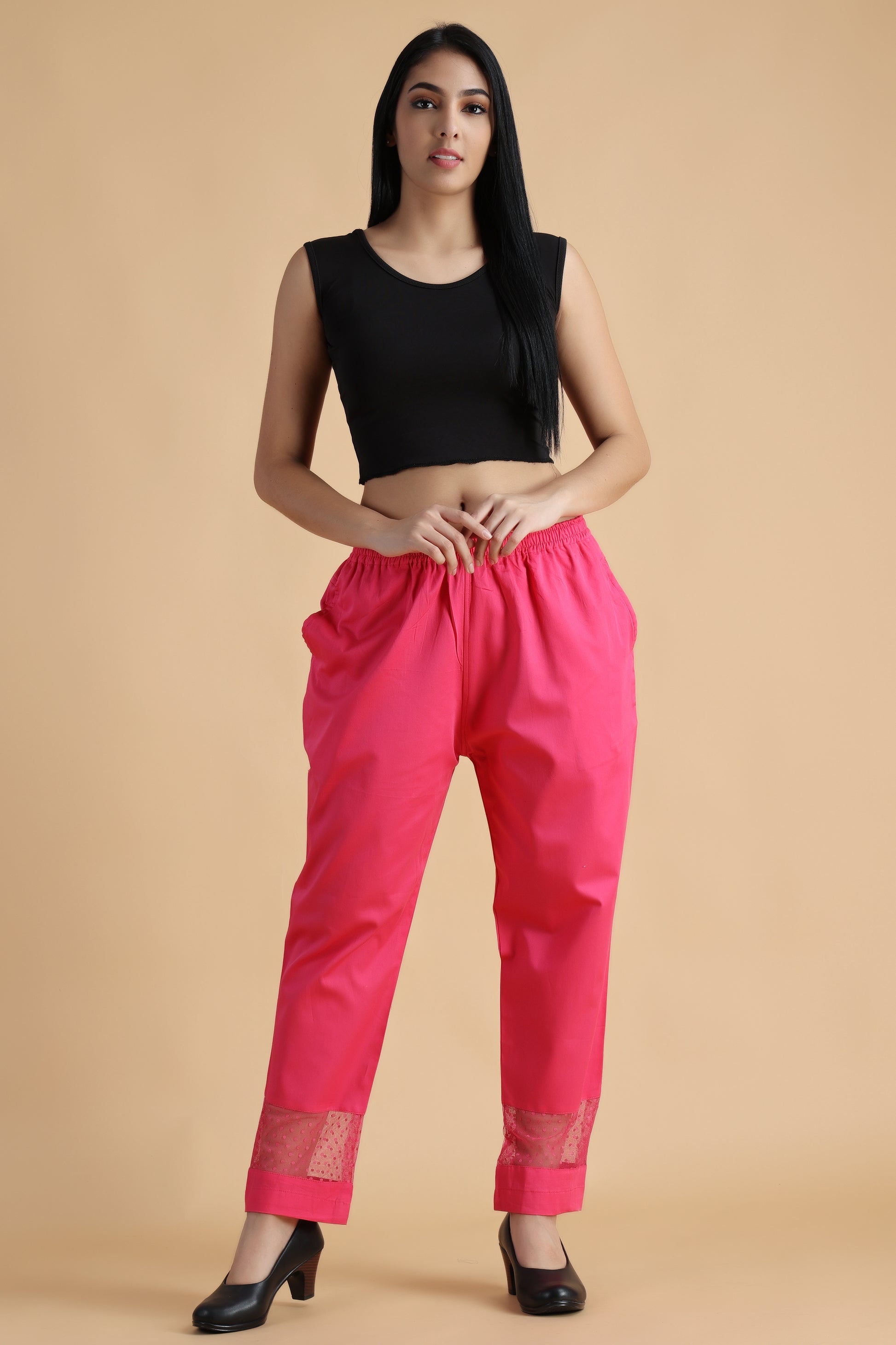Women Plus Size Magenta cotton palazzo pants | Apella