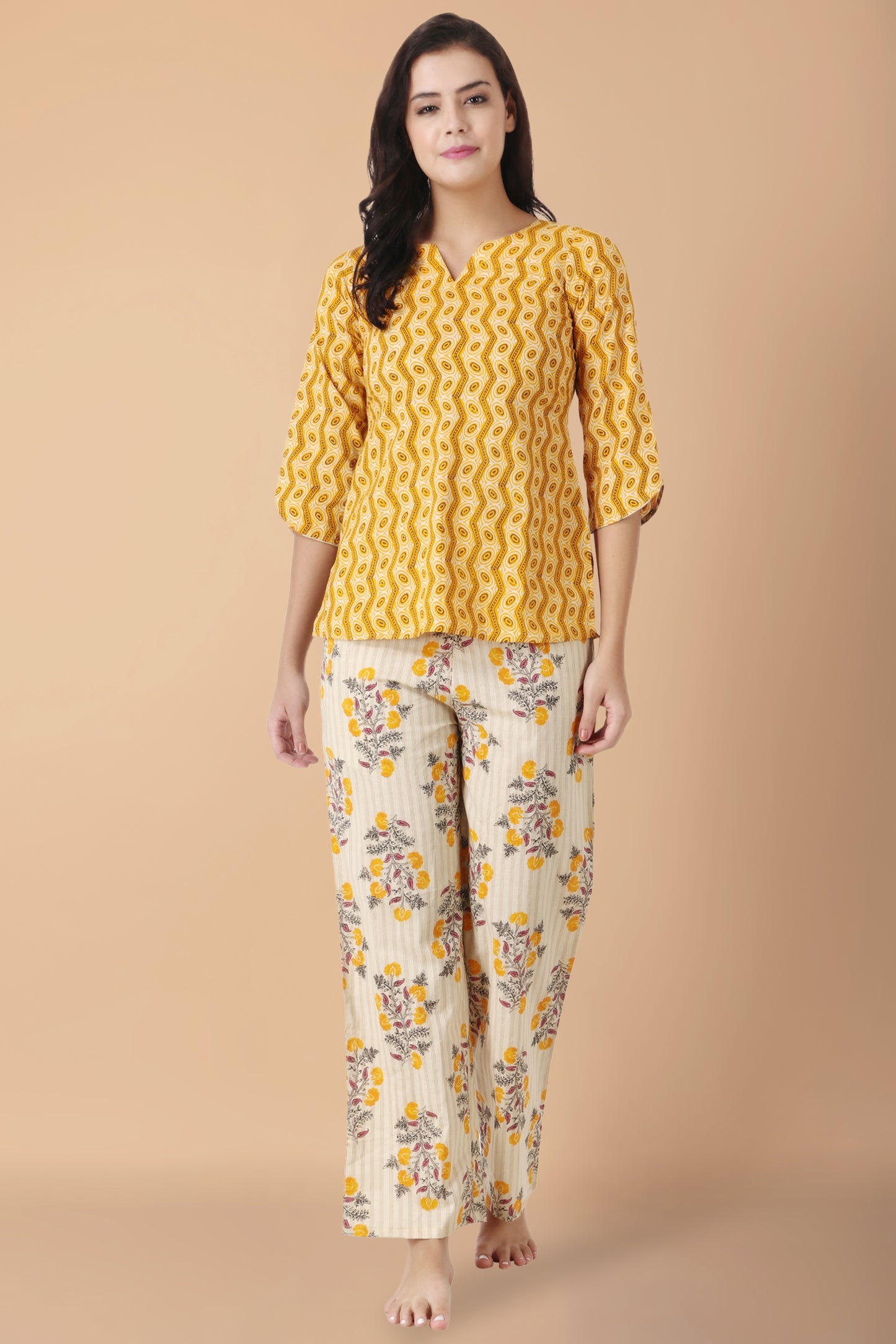 Women Plus Size  Yellow  Cotton Night Suit | Apella