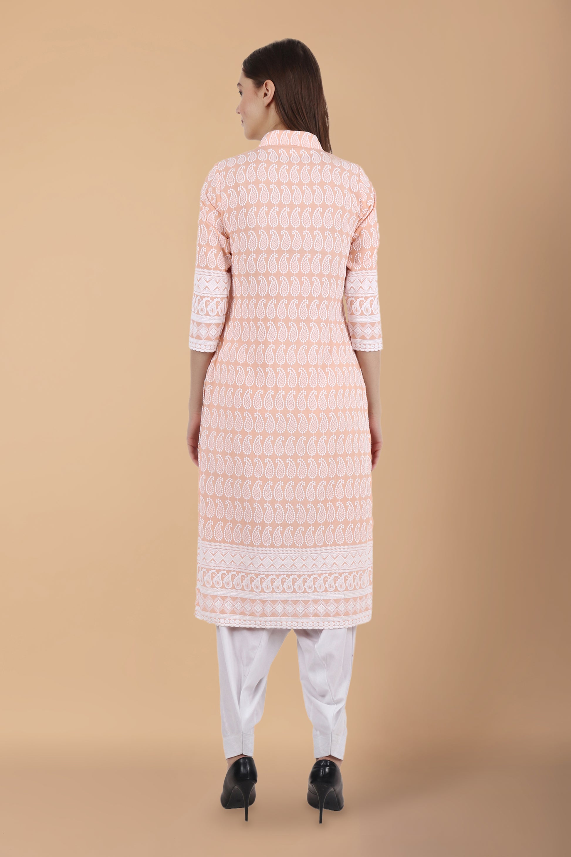 Women Plus Size Peach Chikankari white salwar suit | Apella