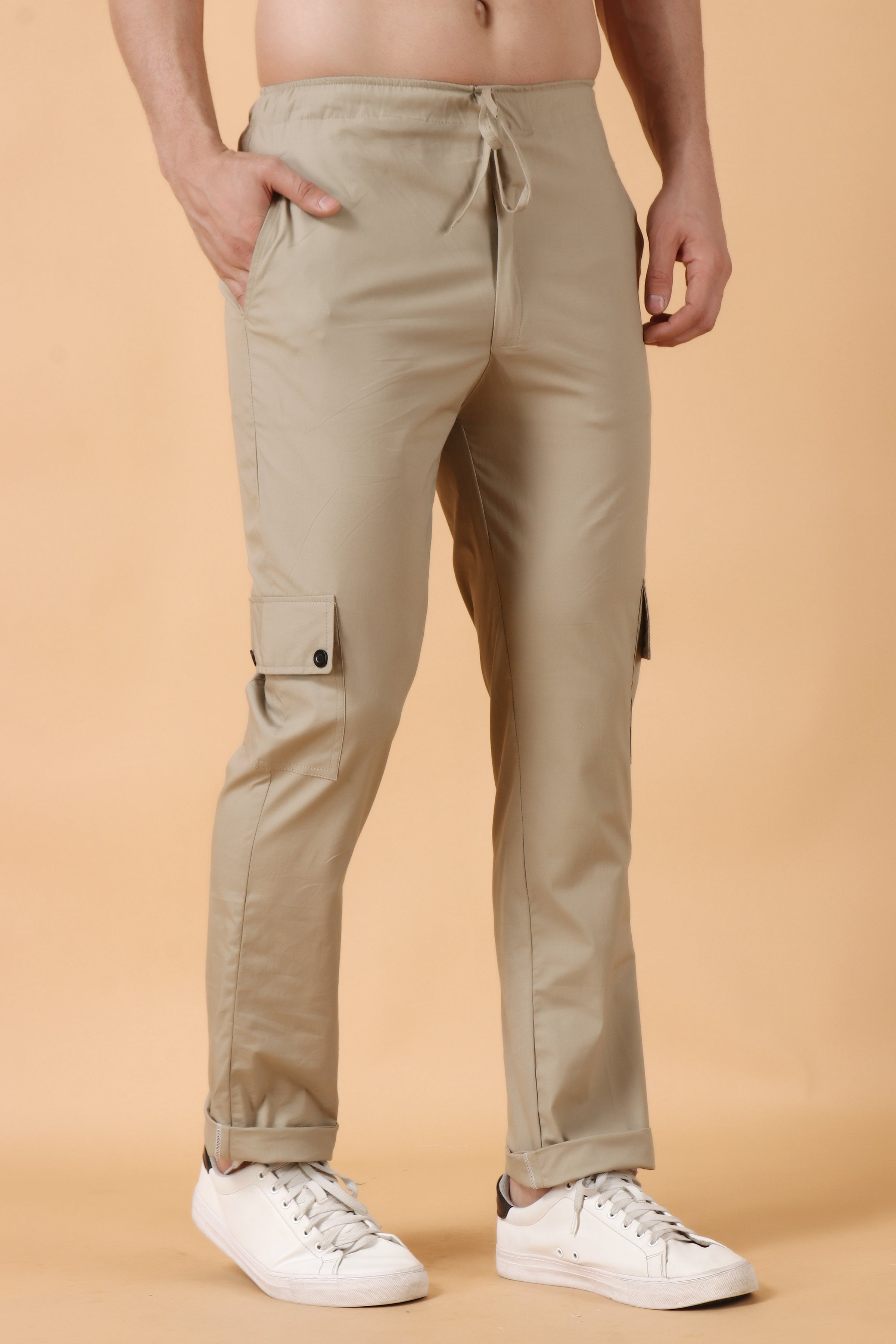 Buy RAREBONE Mens Cargo Pants 100 Cotton RelaxedFit Trousers Elastic  Waistband Lightweight Work Sweatpants Multi Pockets Khaki Large at  Amazonin