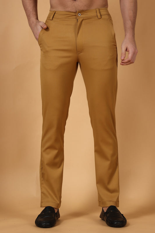 Men's Plus Size Dark Beige Cotton Lycra Chinos | Apella
