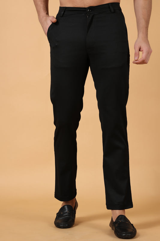 Men's Plus Size  Black Cotton Lycra Chinos | Apella
