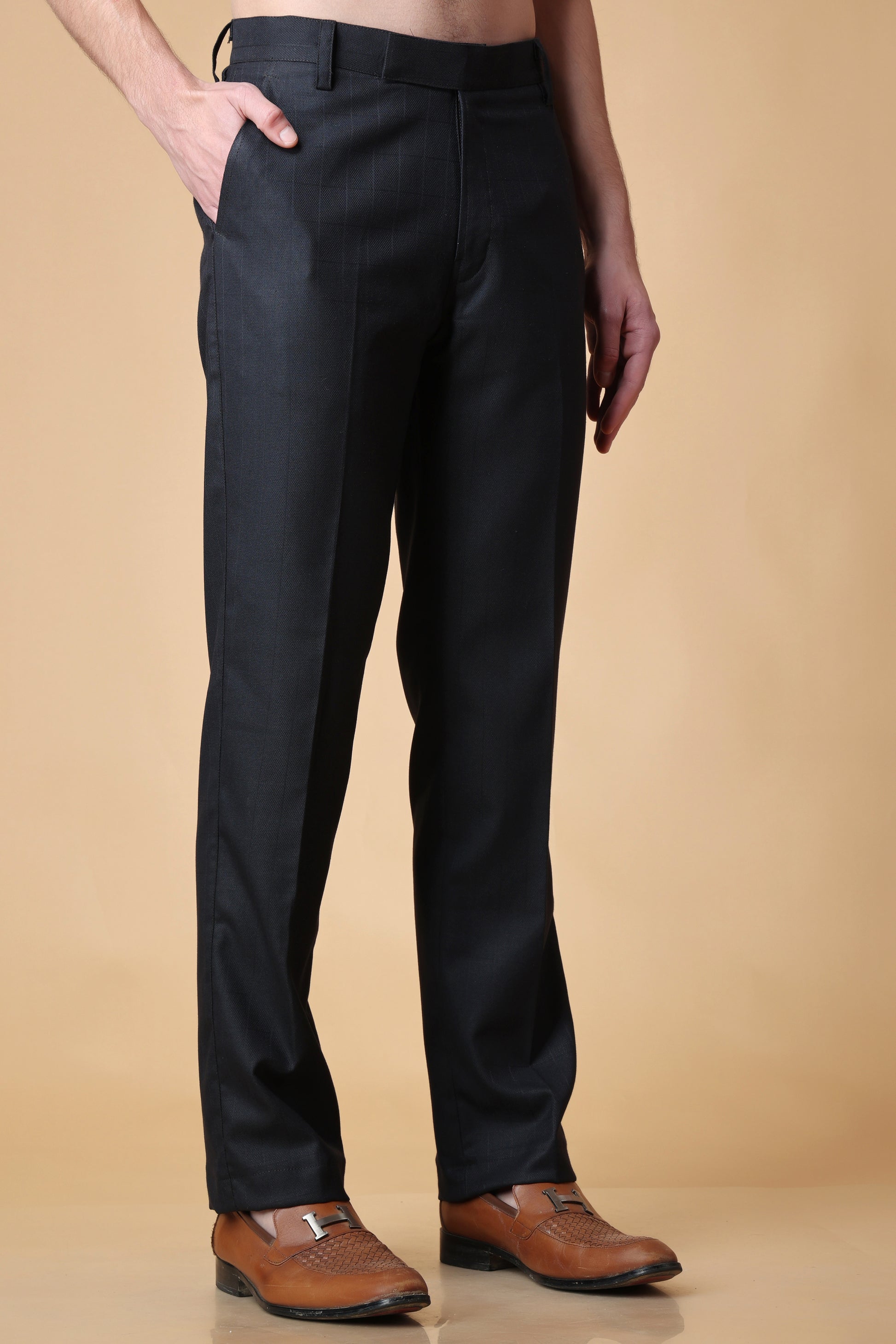 Men's Plus Size Black Checkered Formal Trousers