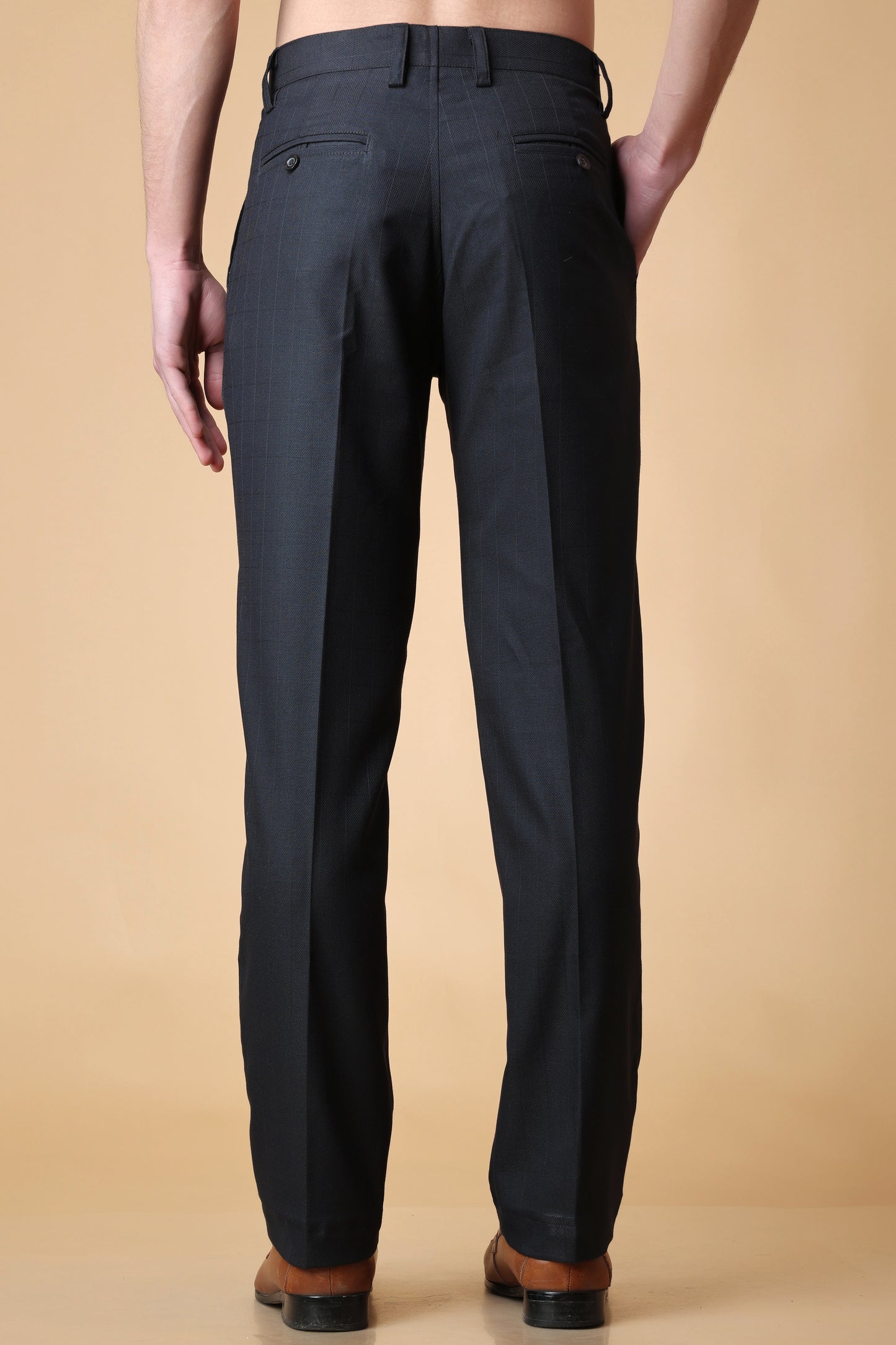 Men's Plus Size Black Checkered Formal Trousers