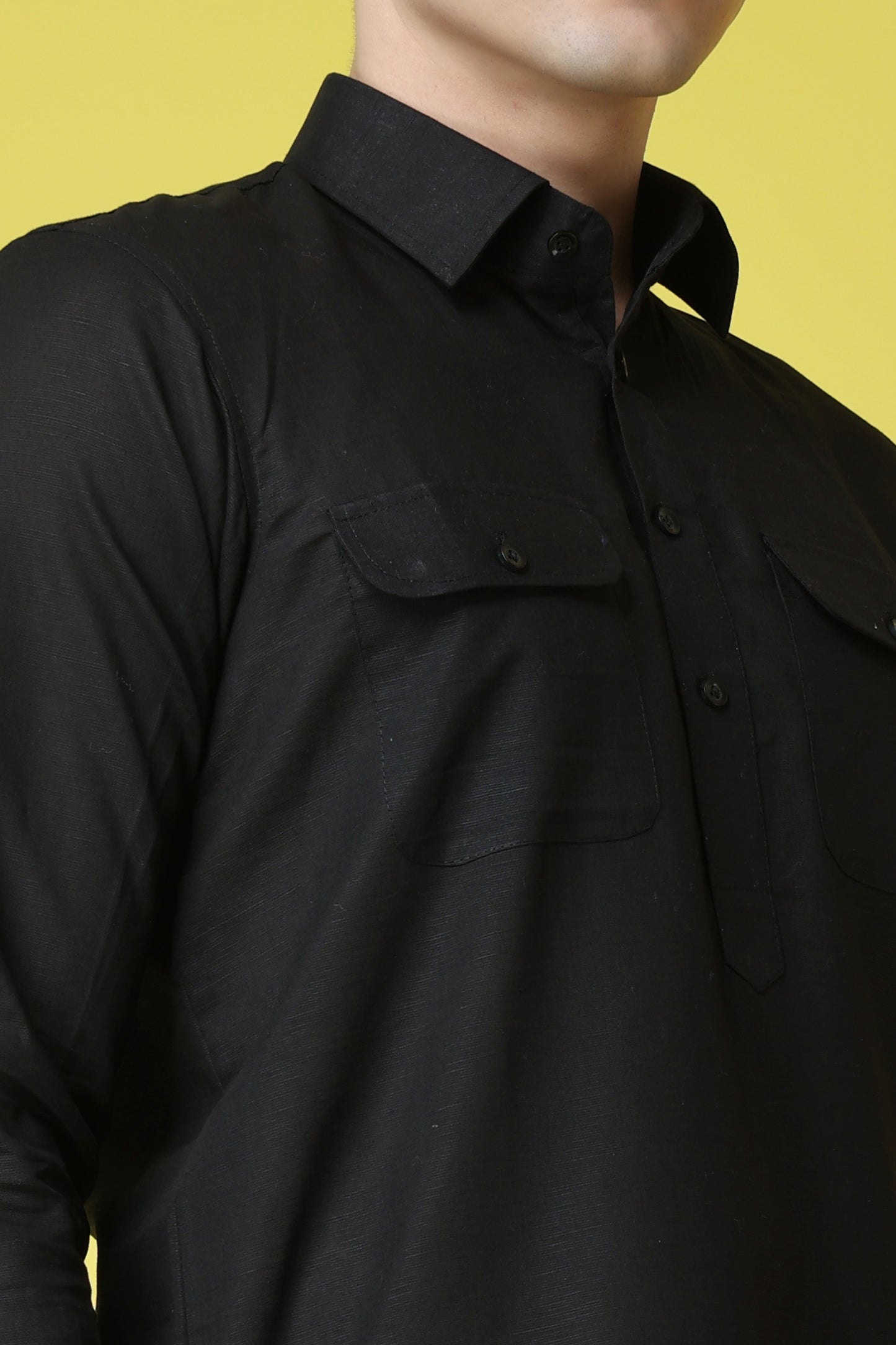Men's Plus Size Black Paisley Kurta Jacket Set
