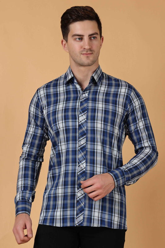 Buy Plus Size ​Blue Checked Cotton Shirt At Apella | Sizes XS to 10 XL | India | Free Delivery | Customized