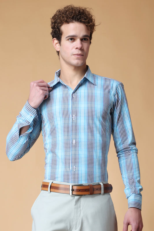 Men's Plus Size Shades of Blue Checked Shirt