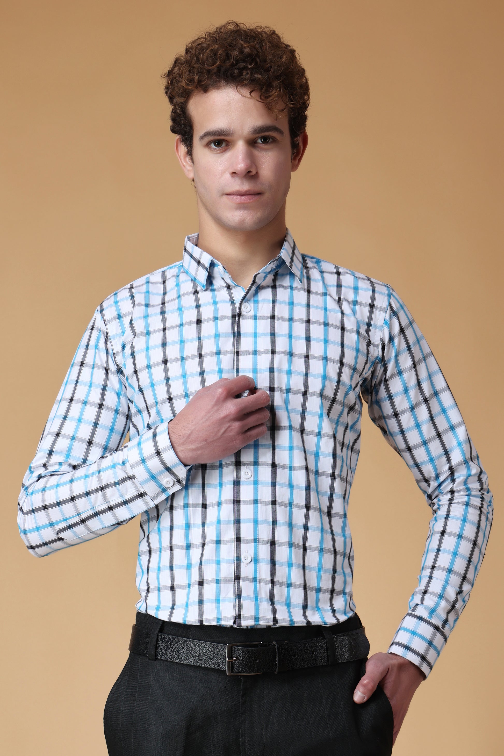 Men's Plus Size Duo Checkered Cotton Shirt