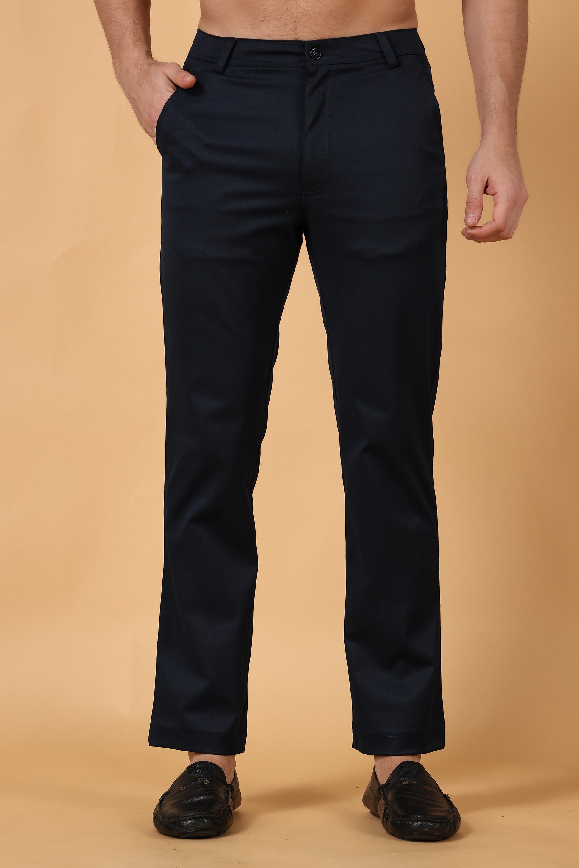 Men's Plus Size Navy Blue Cotton Lycra Chinos | Apella
