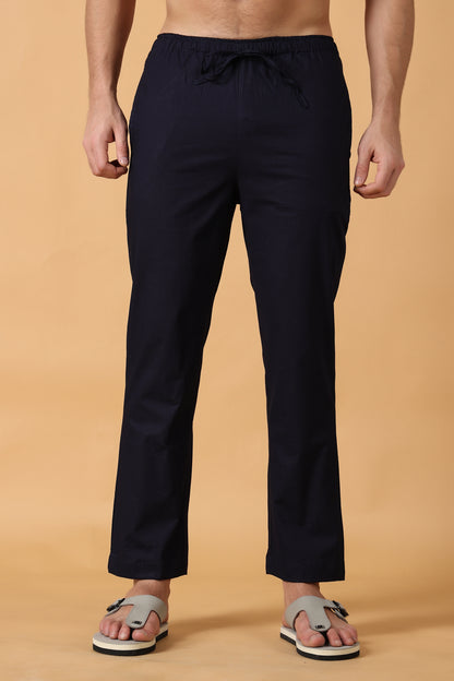 Men's Plus Size Navy Blue Cotton Pant Pajama | Apella